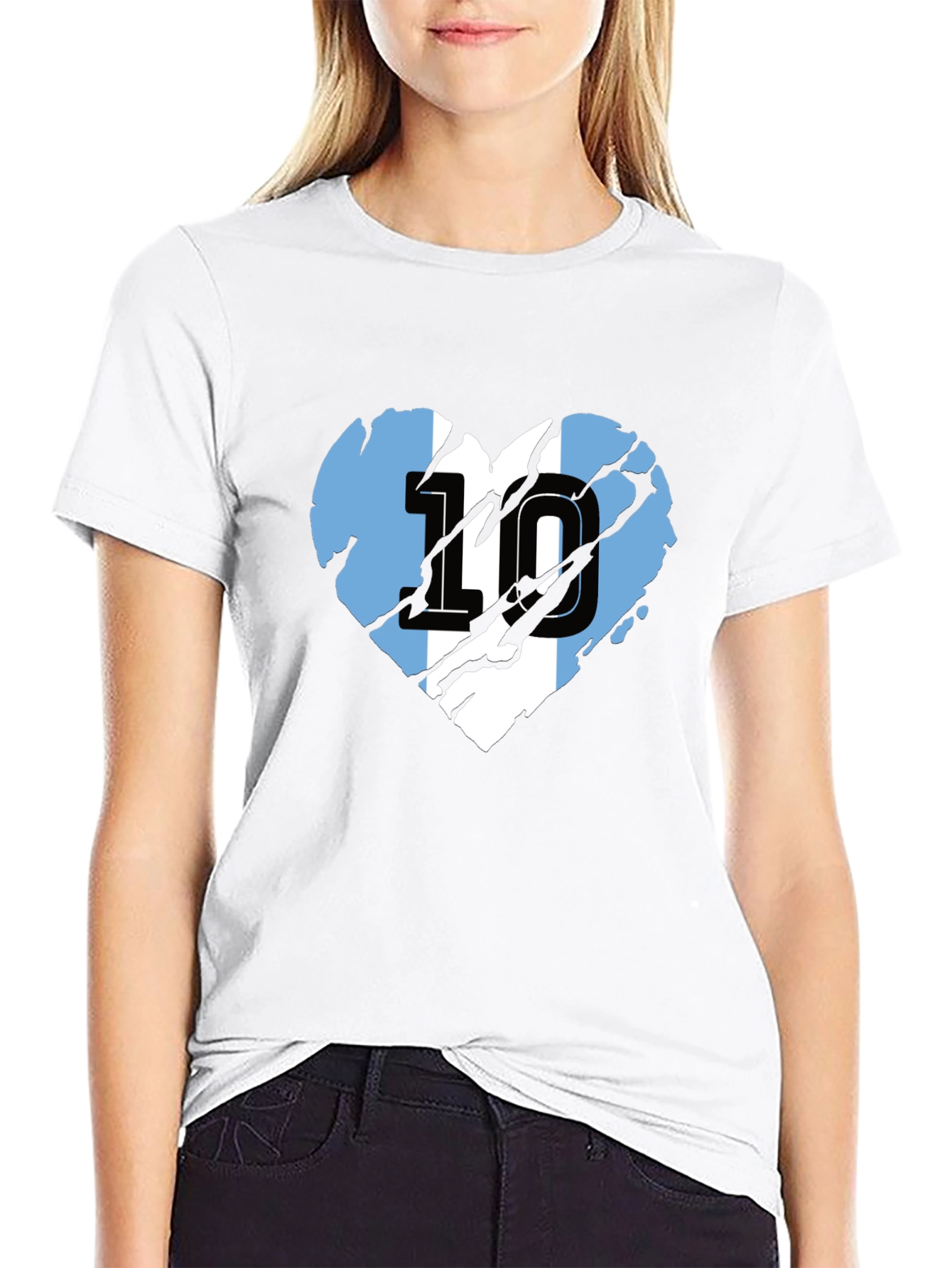 Argentina Flag Heart Number 10 Black T-Shirt