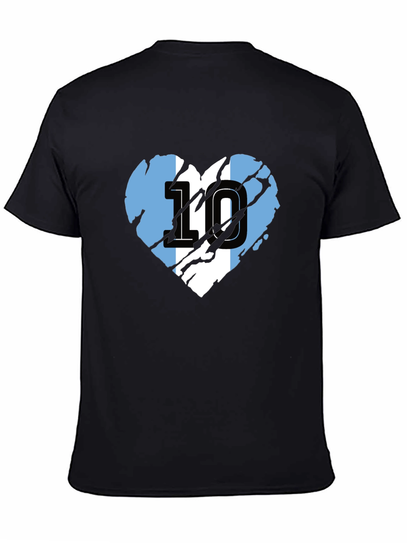 Argentina Flag Heart Number 10 Black T-Shirt