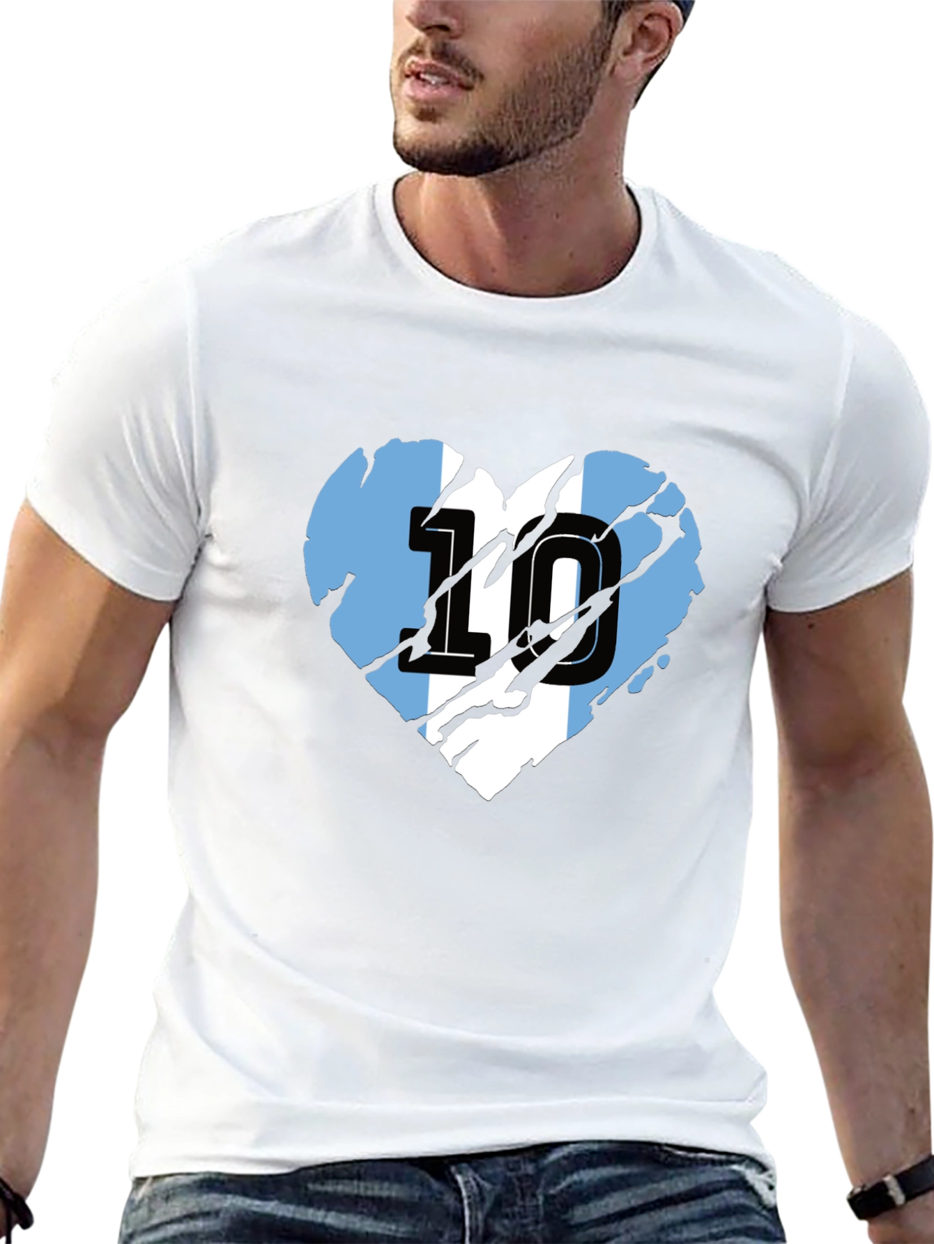 Argentina Flag Heart Number 10 Black T-Shirt