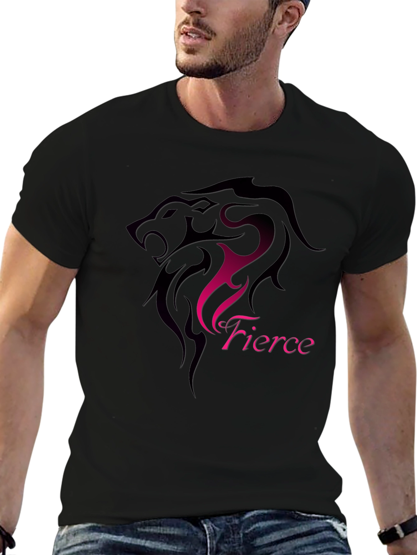 Fierce Lion Graphic Black T-Shirt