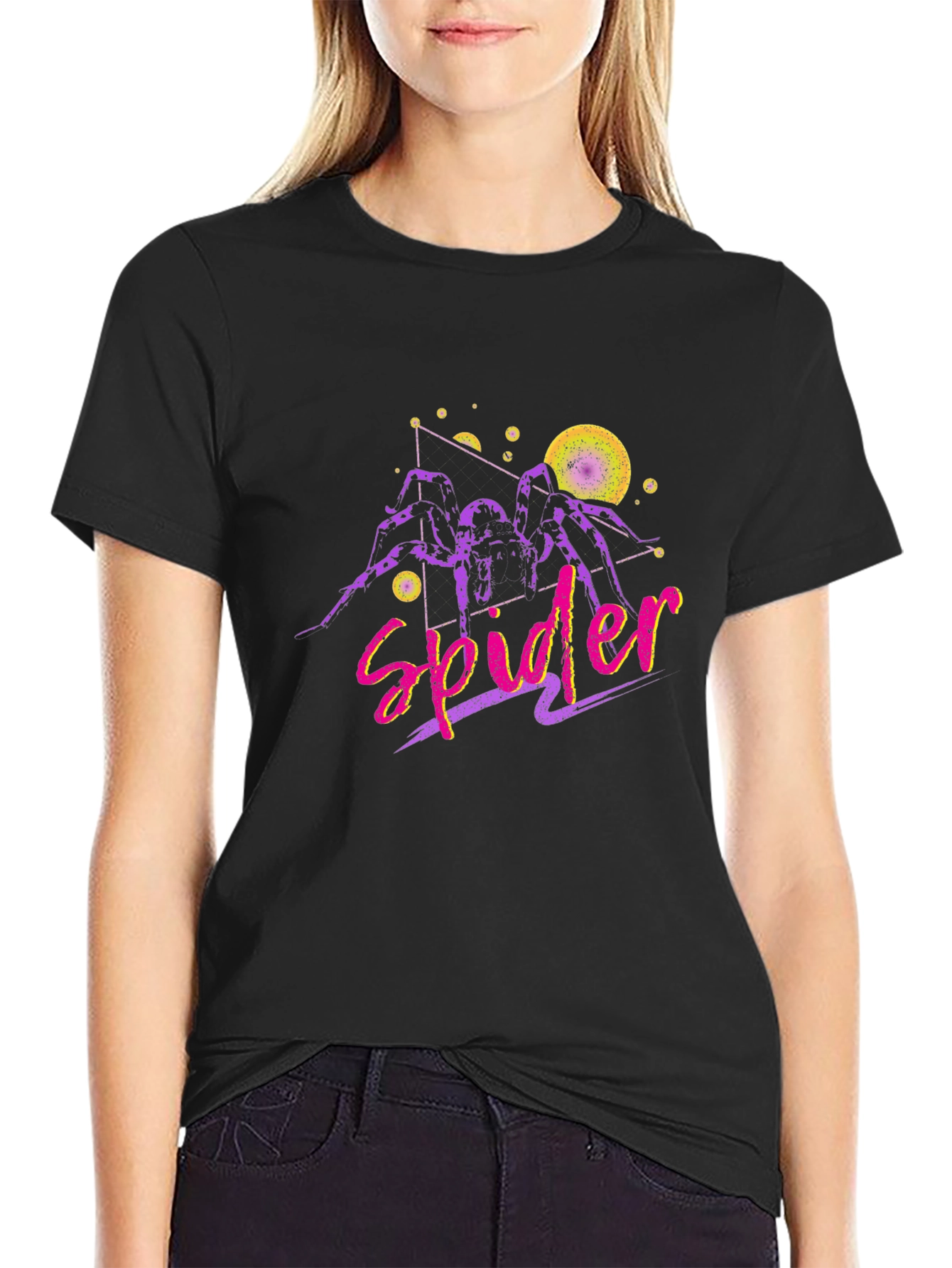 Retro Spider Graphic Tee - Mens Black Cotton T-Shirt