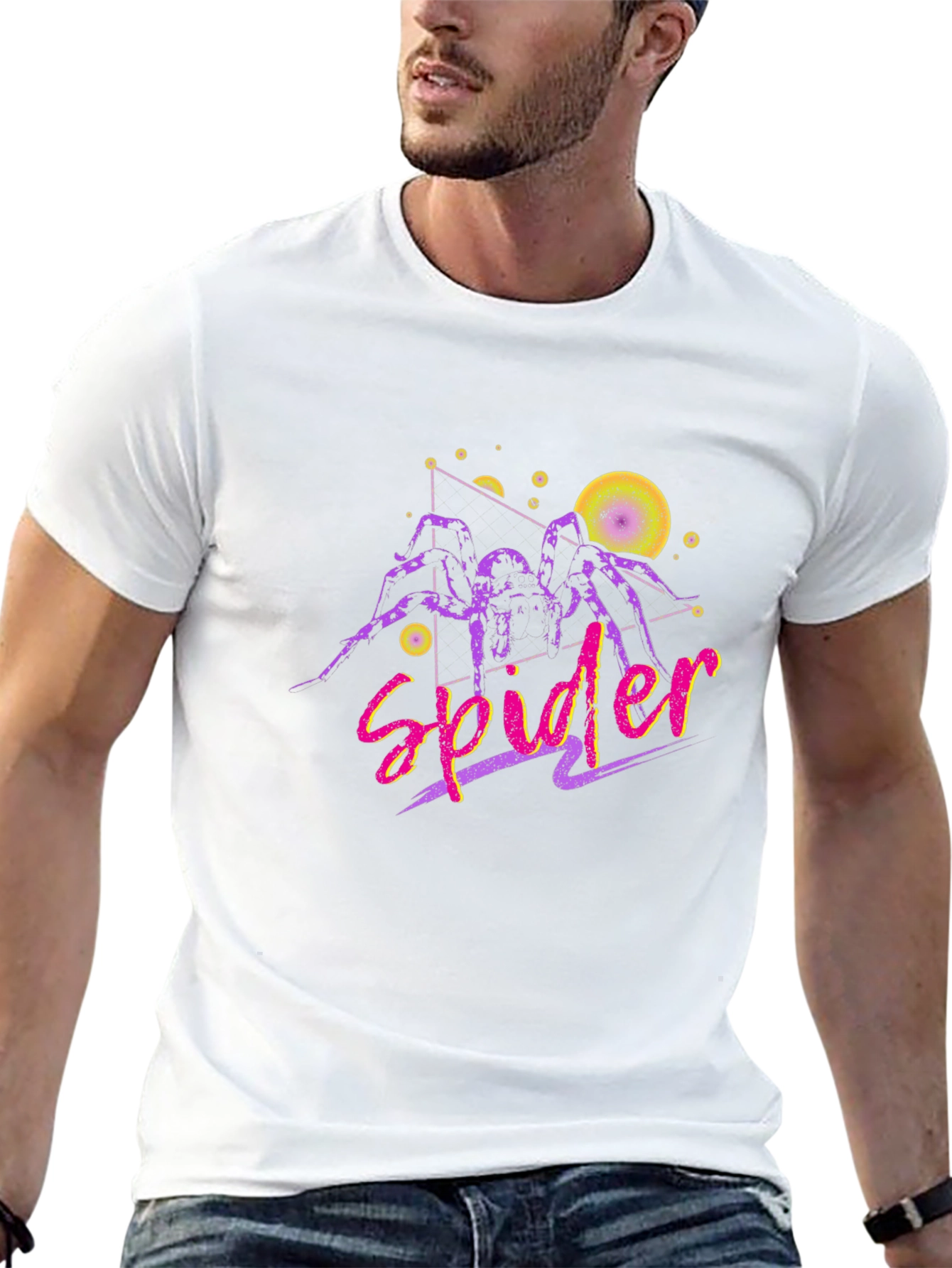 Retro Spider Graphic Tee - Mens Black Cotton T-Shirt