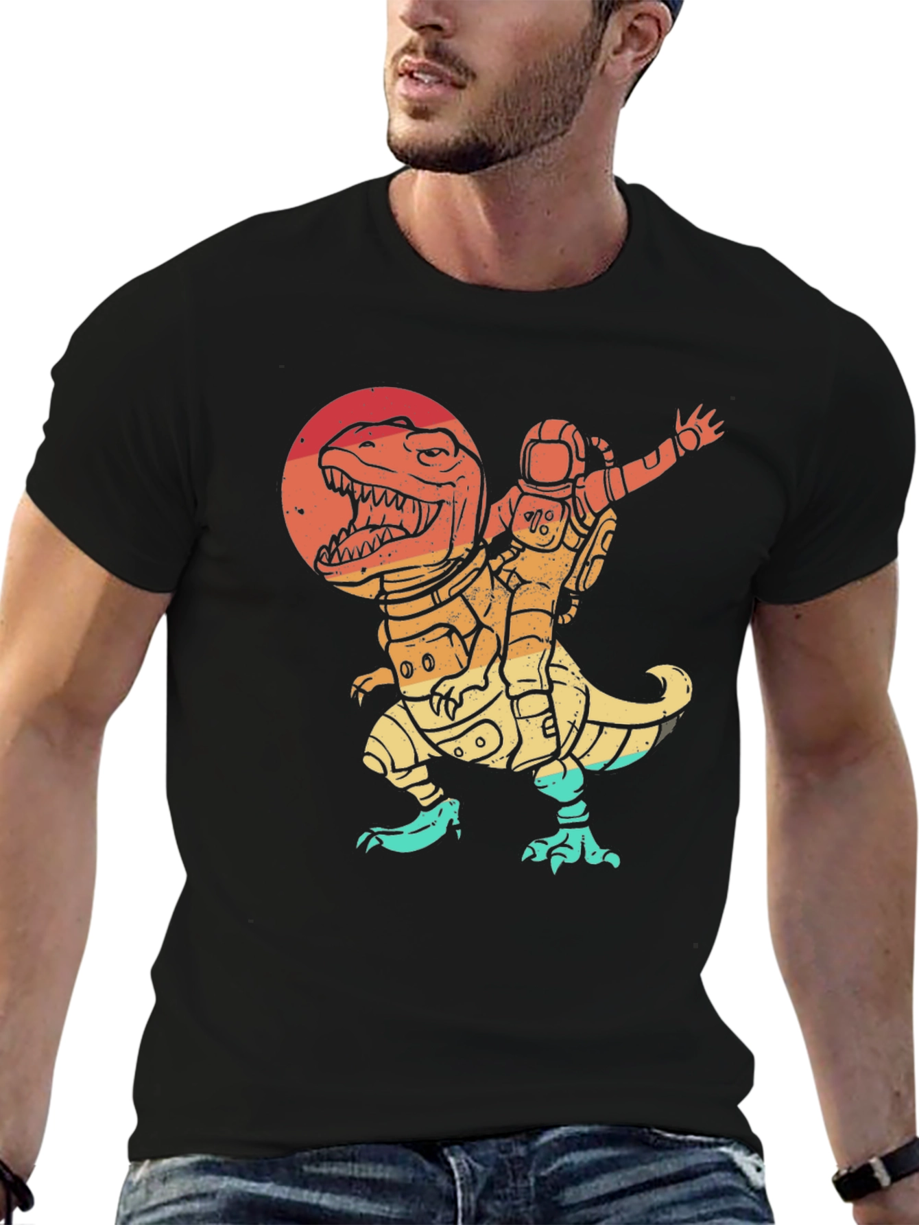 Astronaut Riding Dinosaur T-Shirt - Retro Space Design