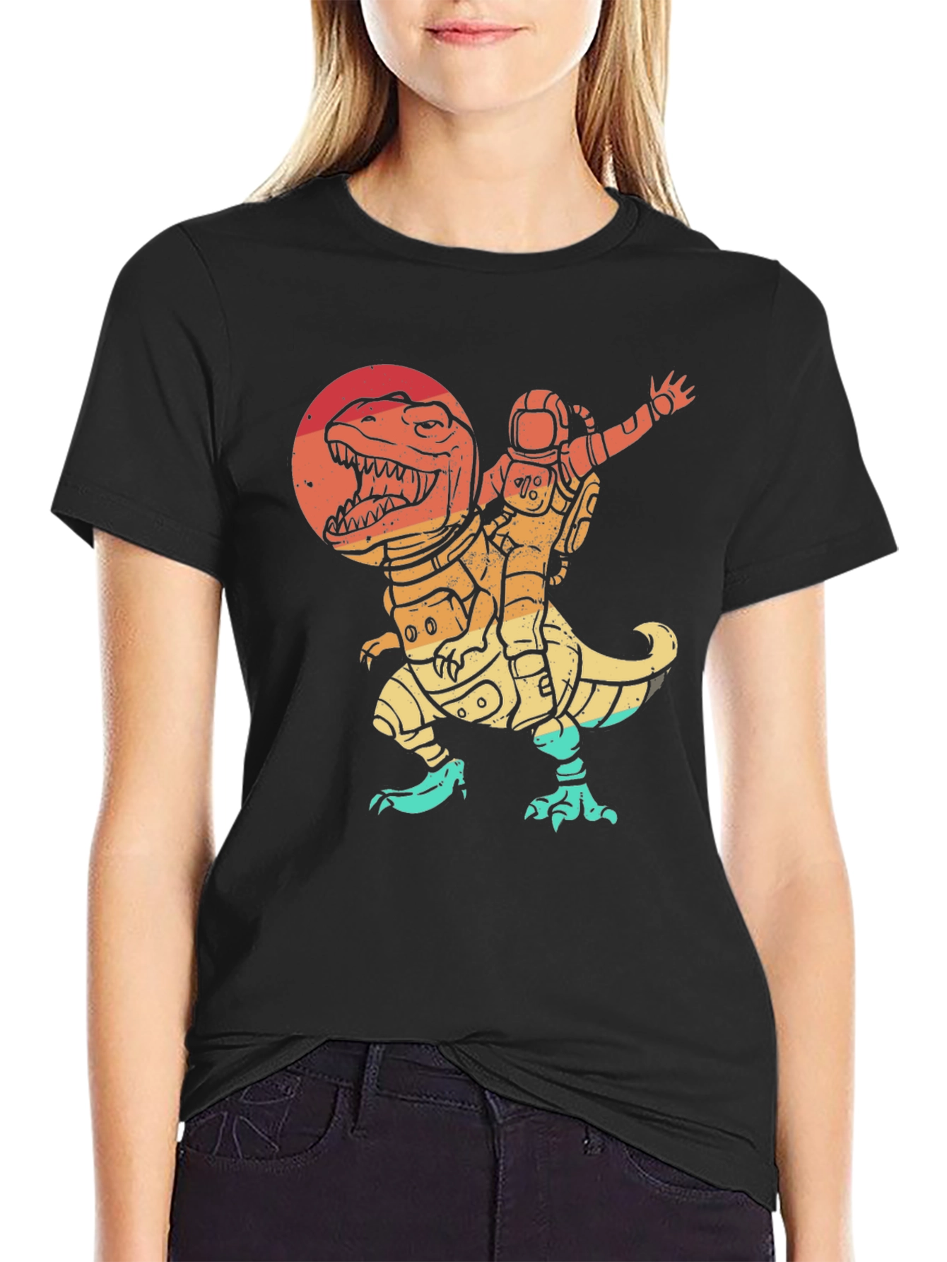 Astronaut Riding Dinosaur T-Shirt - Retro Space Design