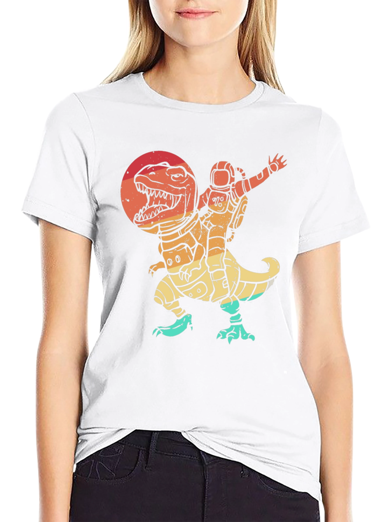 Astronaut Riding Dinosaur T-Shirt - Retro Space Design