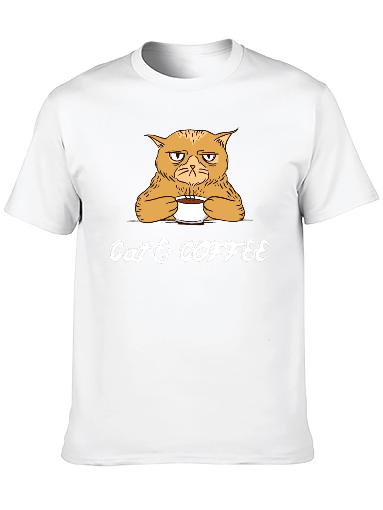 Cat & Coffee Graphic Tee - Mens Black T-Shirt