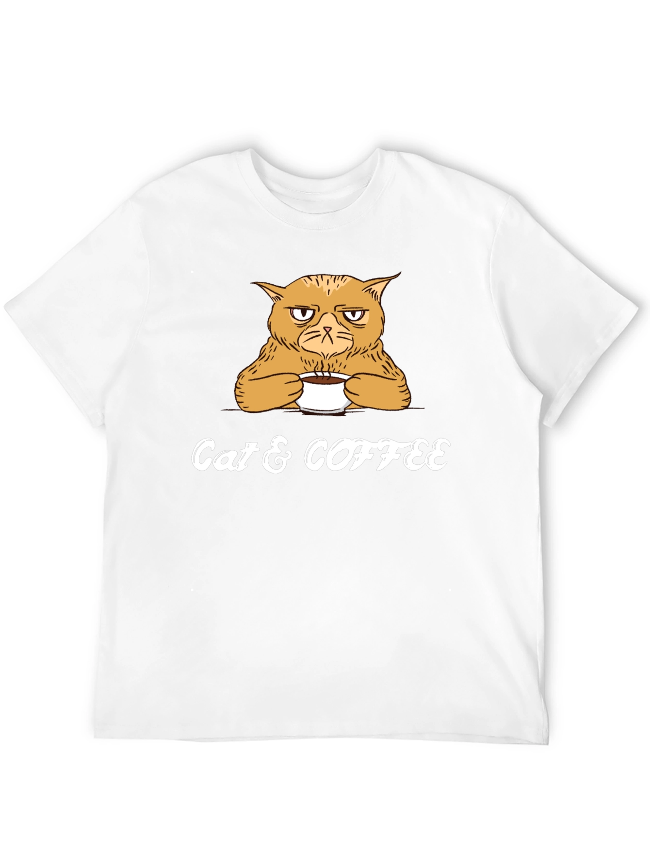 Cat & Coffee Graphic Tee - Mens Black T-Shirt