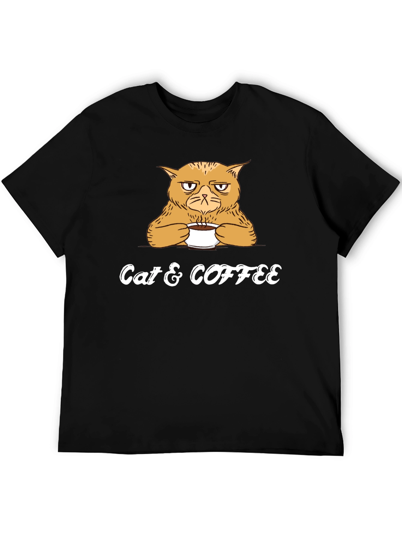Cat & Coffee Graphic Tee - Mens Black T-Shirt