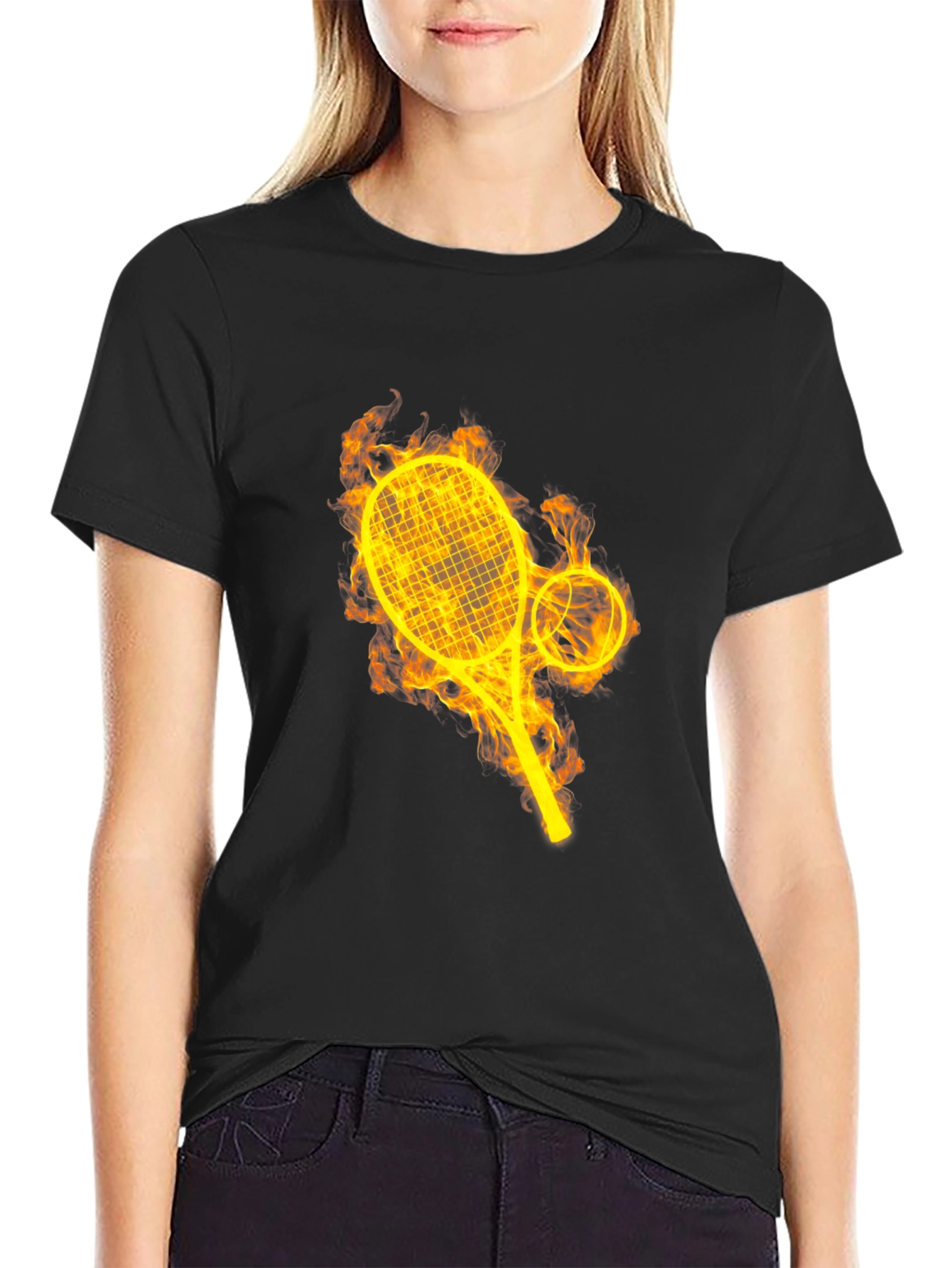 Fiery Tennis Racket Graphic Tee