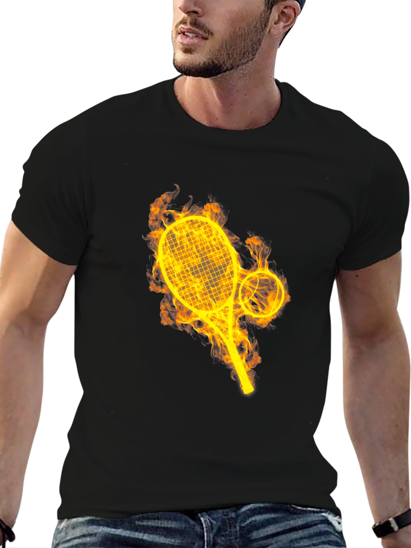 Fiery Tennis Racket Graphic Tee