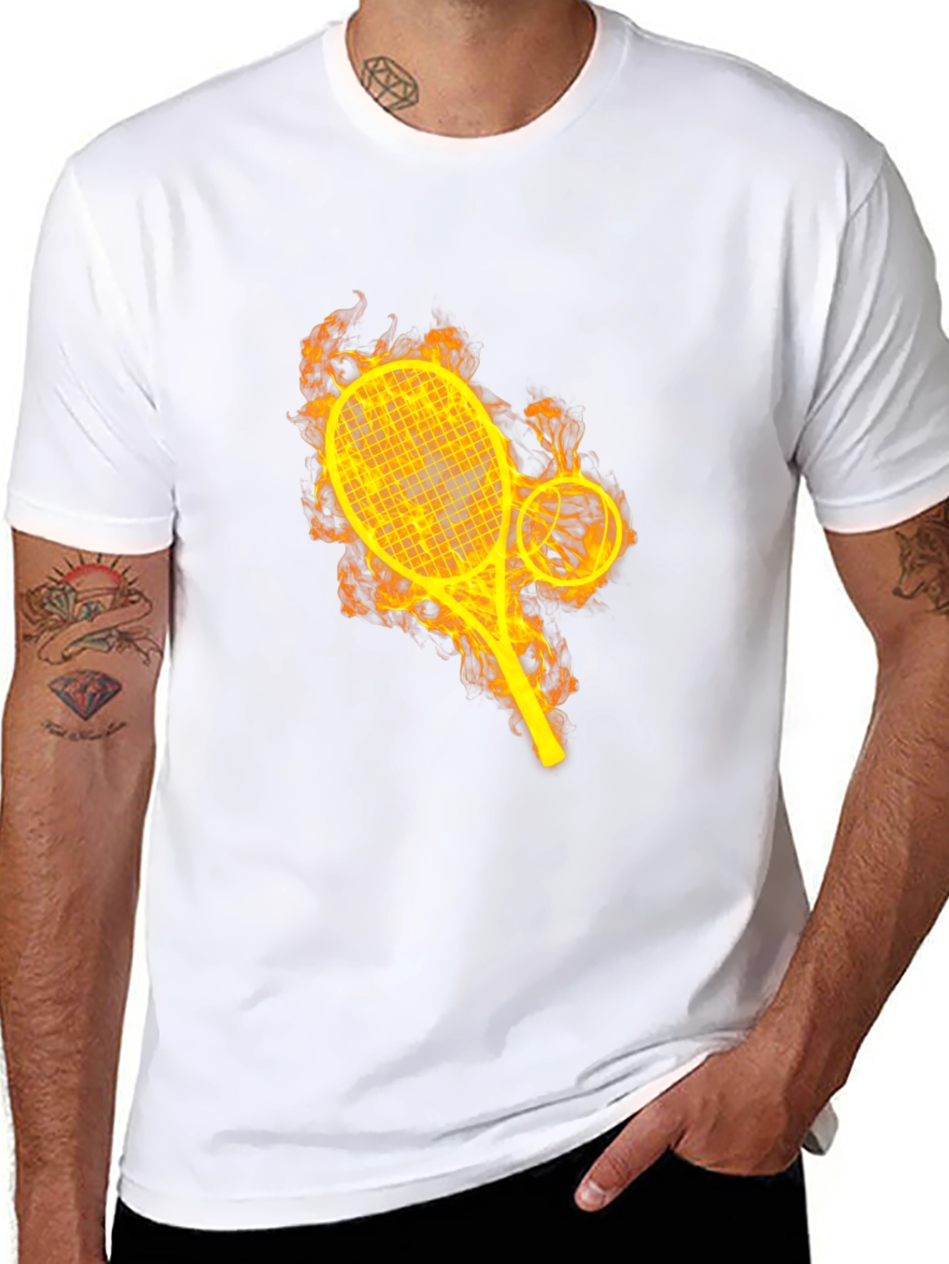 Fiery Tennis Racket Graphic Tee