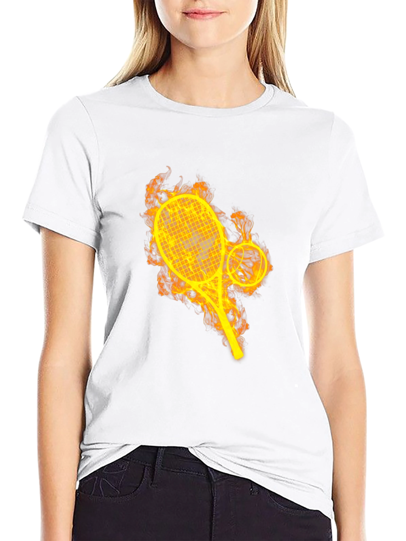 Fiery Tennis Racket Graphic Tee