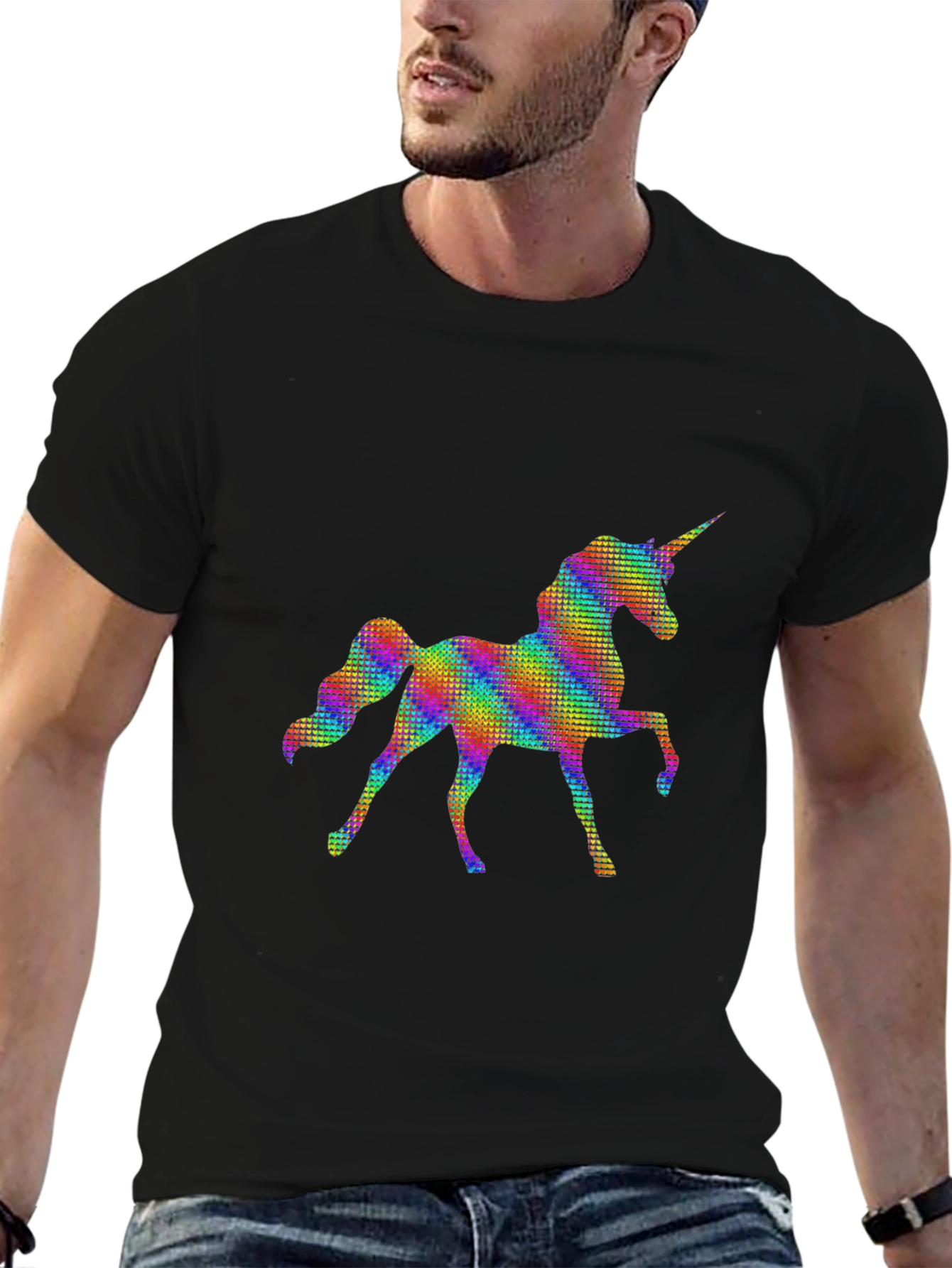 Rainbow Unicorn Graphic Black T-Shirt