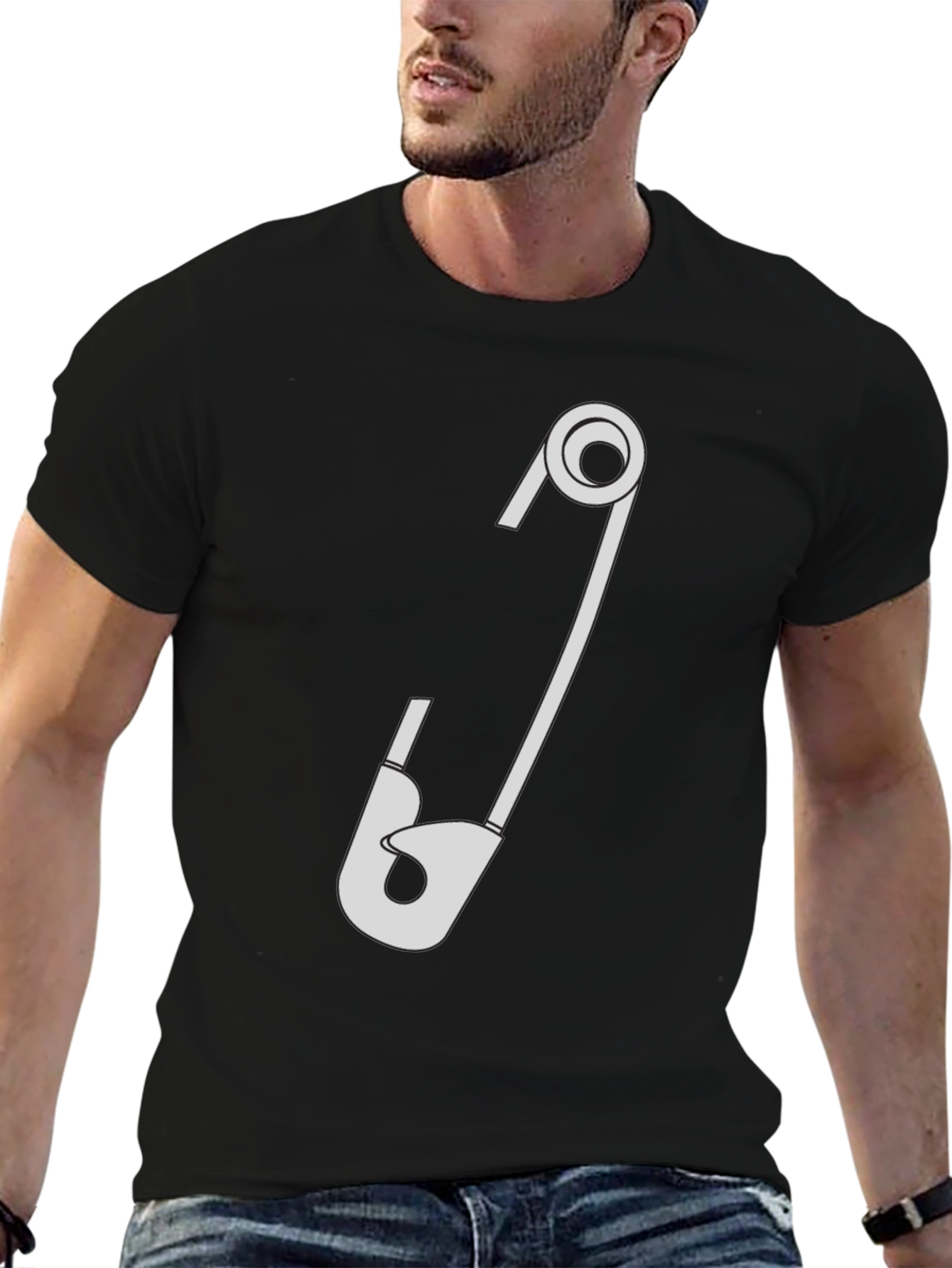 Safety Pin Graphic T-Shirt - Black Cotton Tee