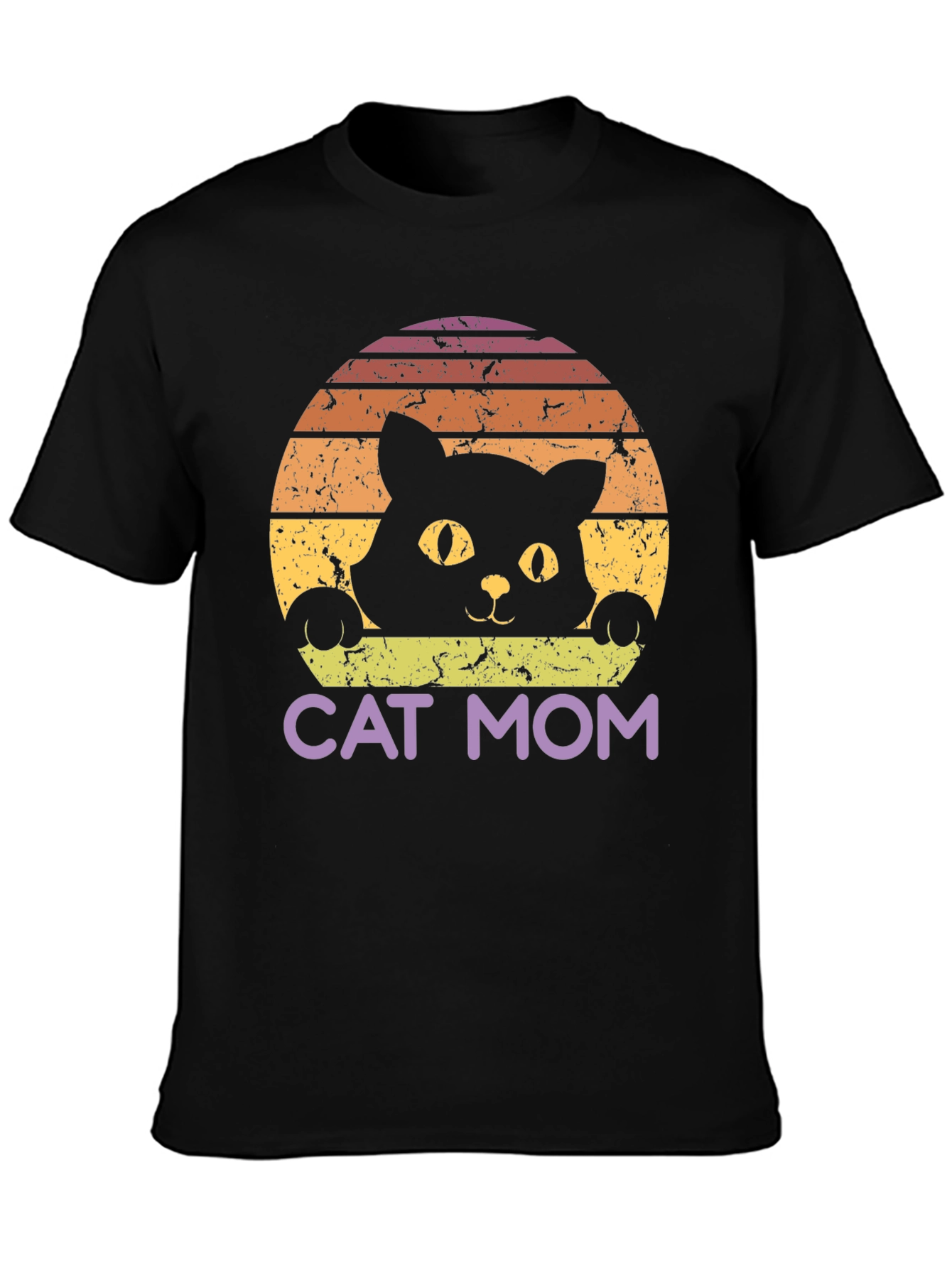 Cat Mom Retro Style Black T-Shirt