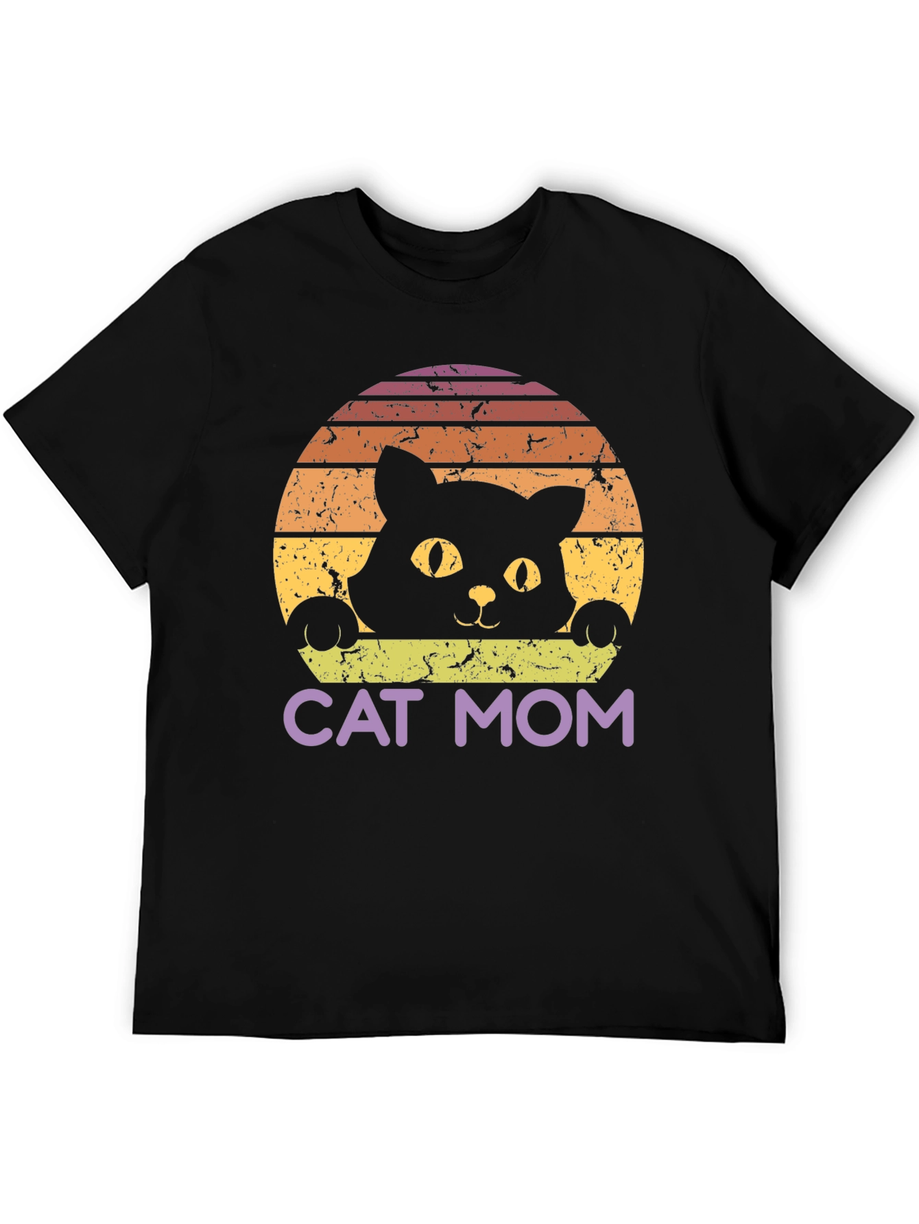 Cat Mom Retro Style Black T-Shirt