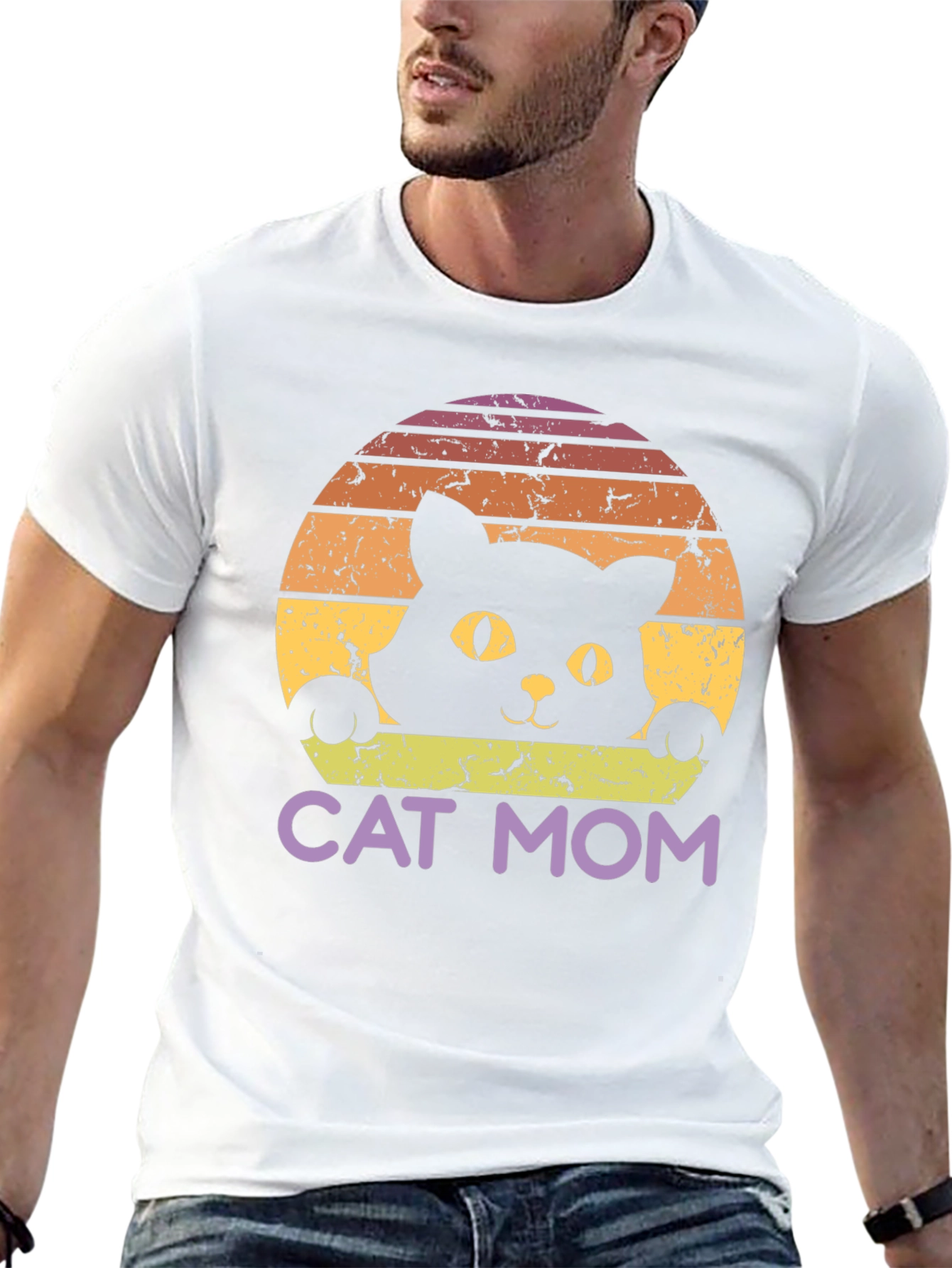 Cat Mom Retro Style Black T-Shirt