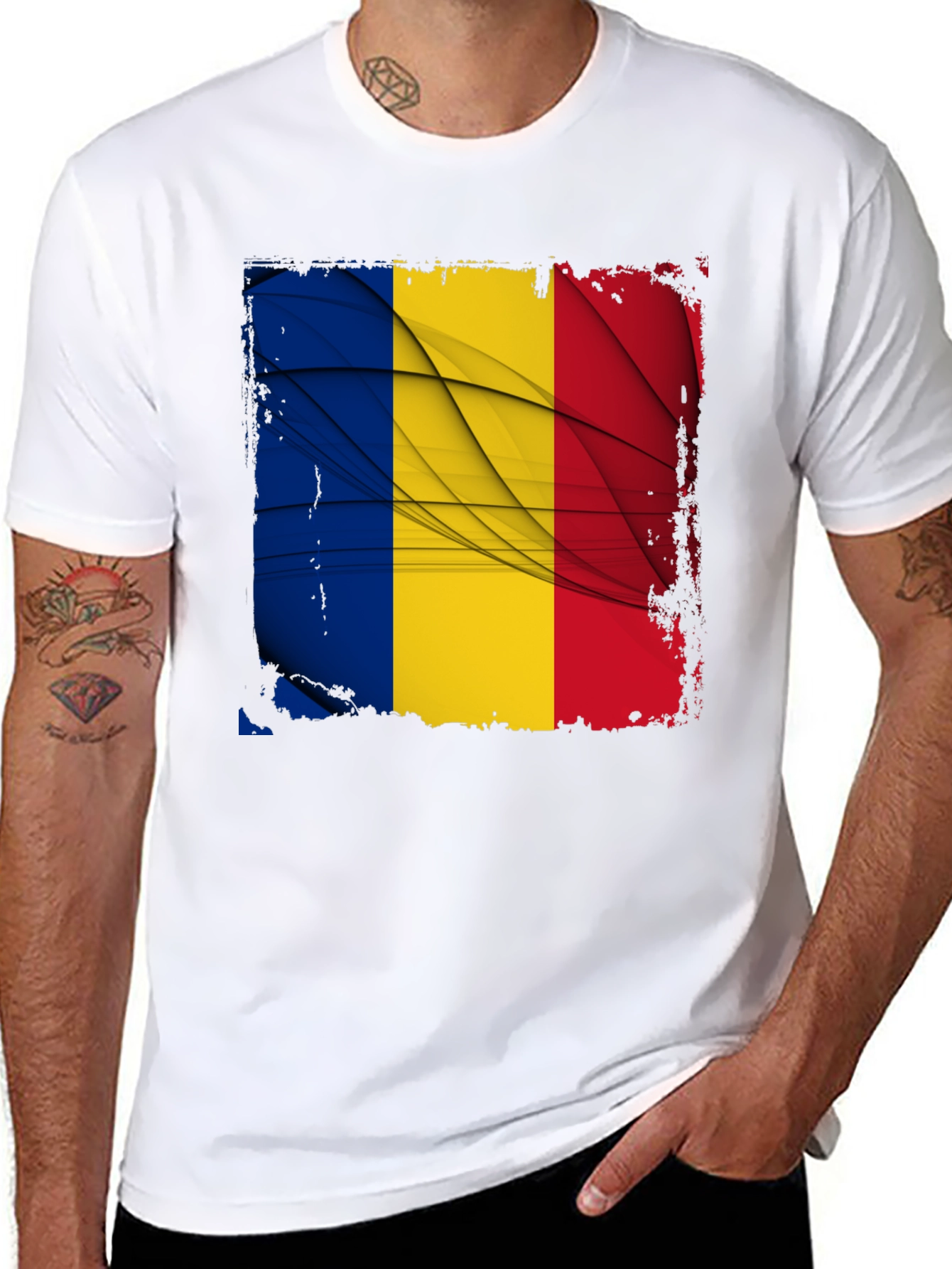 Romania Flag Graphic Tee - Black T-Shirt