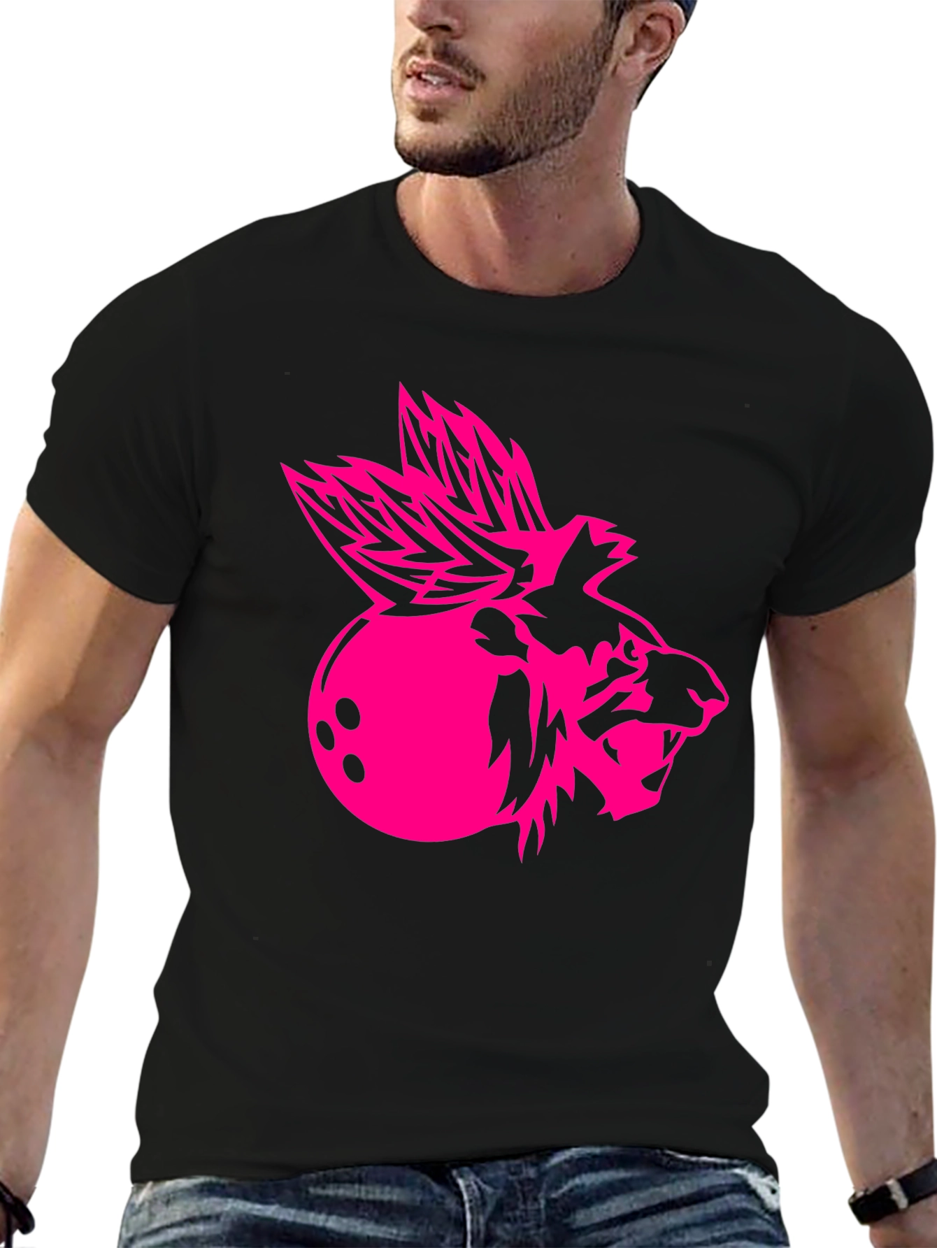 Cool Black Graphic Tee - Pink Bowling Lion