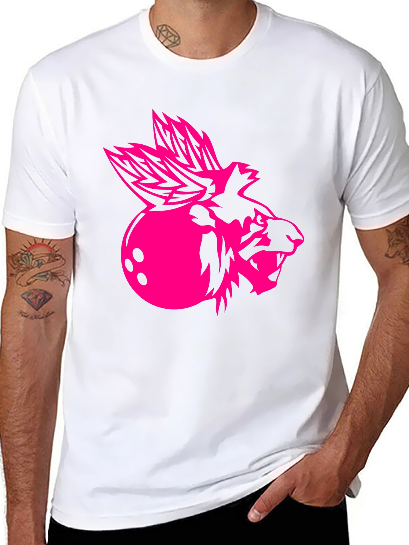 Cool Black Graphic Tee - Pink Bowling Lion