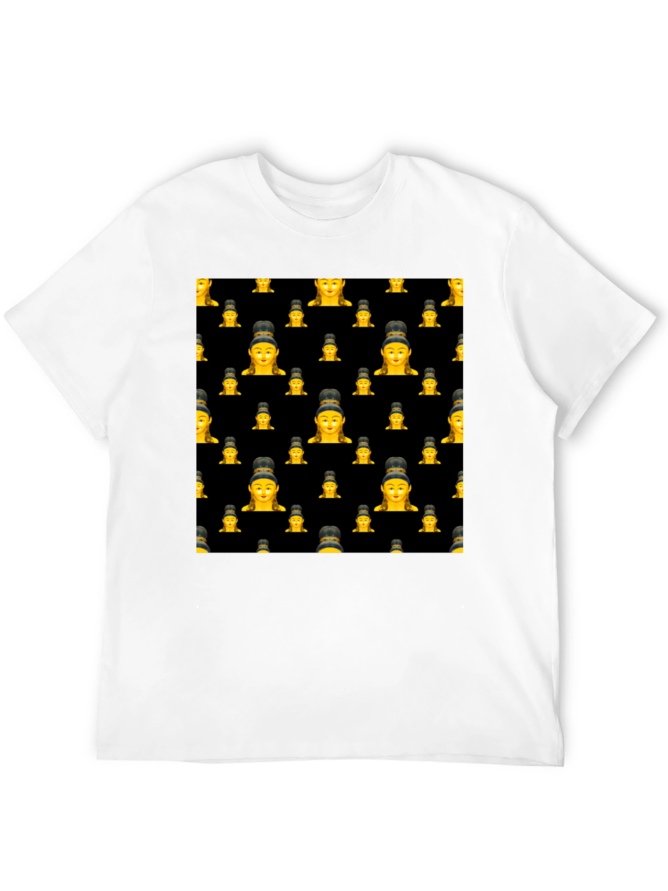 Buddha Emoji Pattern Black T-Shirt