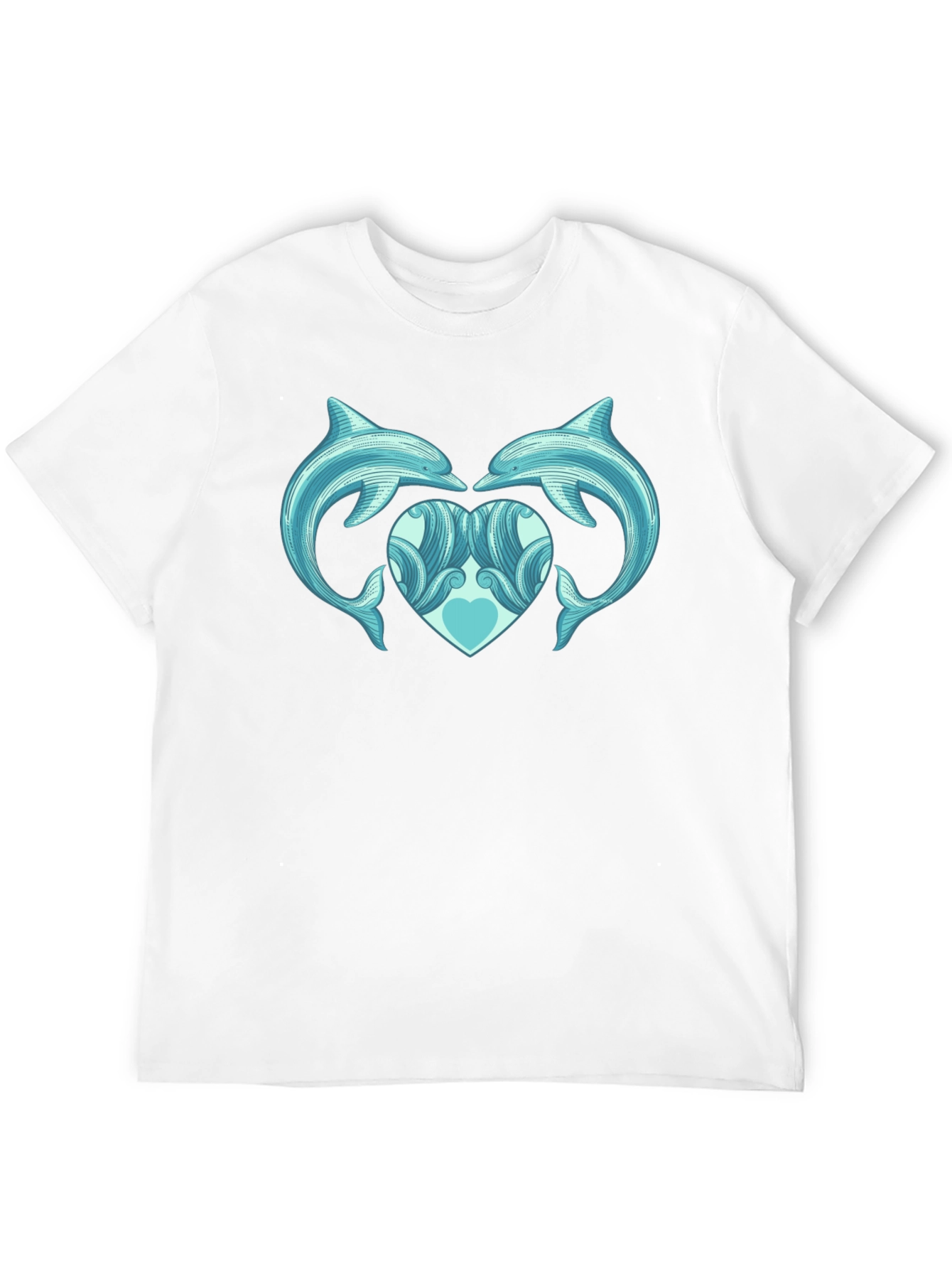 Dolphin Heart Graphic Tee - Black Cotton Casual