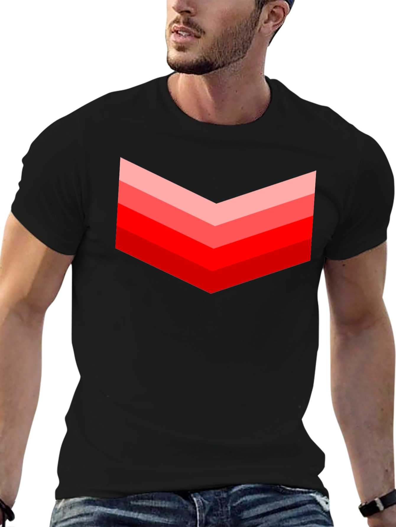 Red Chevron Graphic Black T-Shirt