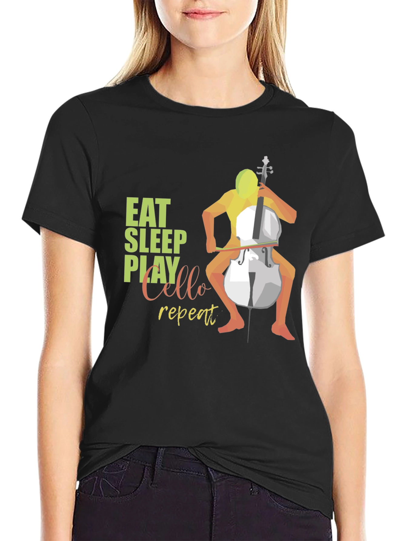 Eat Sleep Play Cello Repeat Black T-Shirt