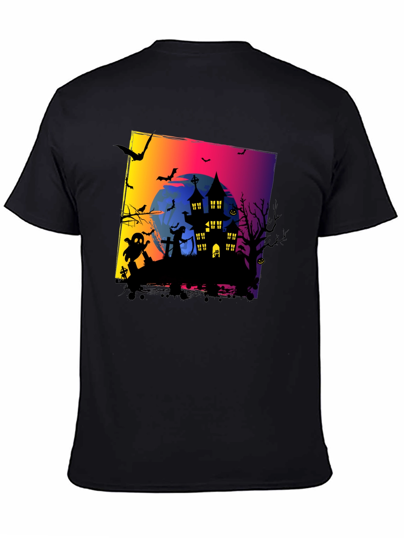 Spooky Halloween Haunted House Graphic Tee