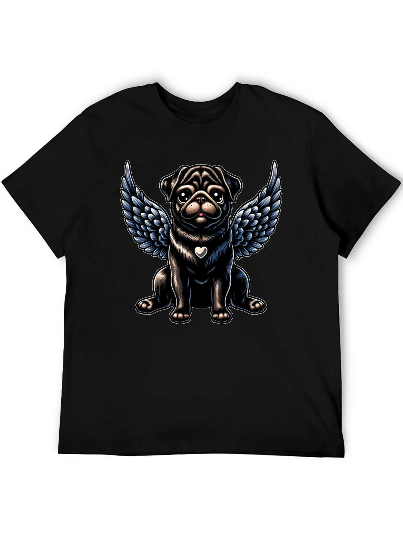 Angel Pug Graphic Tee - Black Cotton T-Shirt