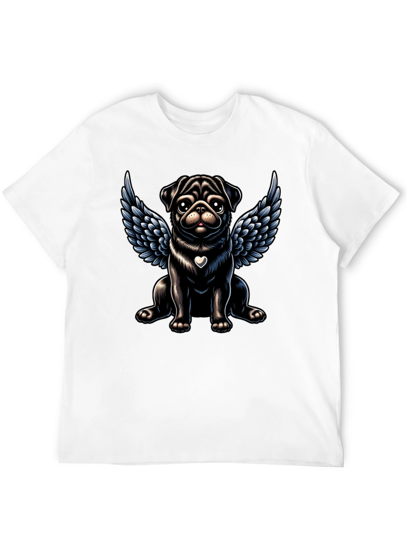 Angel Pug Graphic Tee - Black Cotton T-Shirt