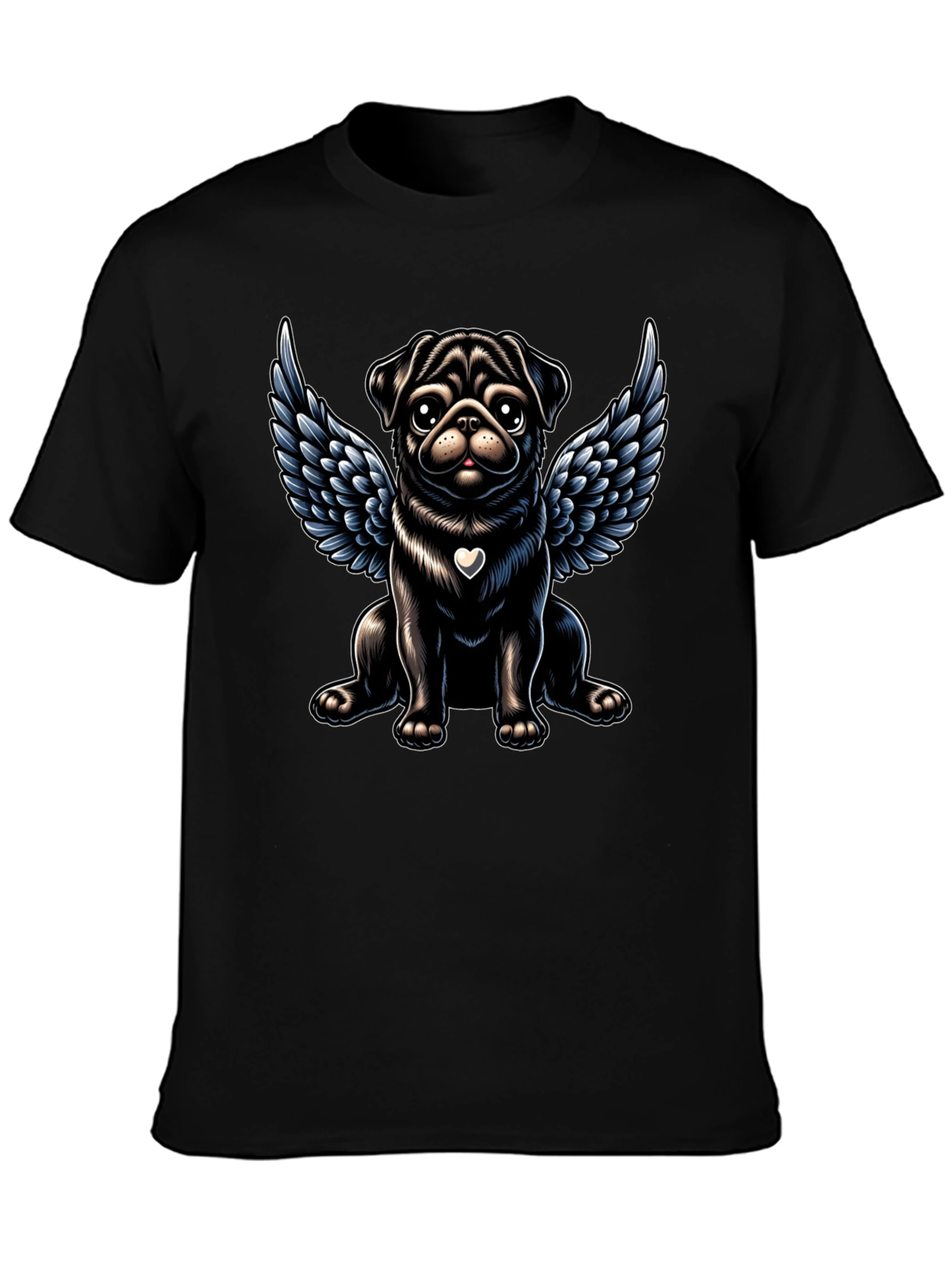 Angel Pug Graphic Tee - Black Cotton T-Shirt