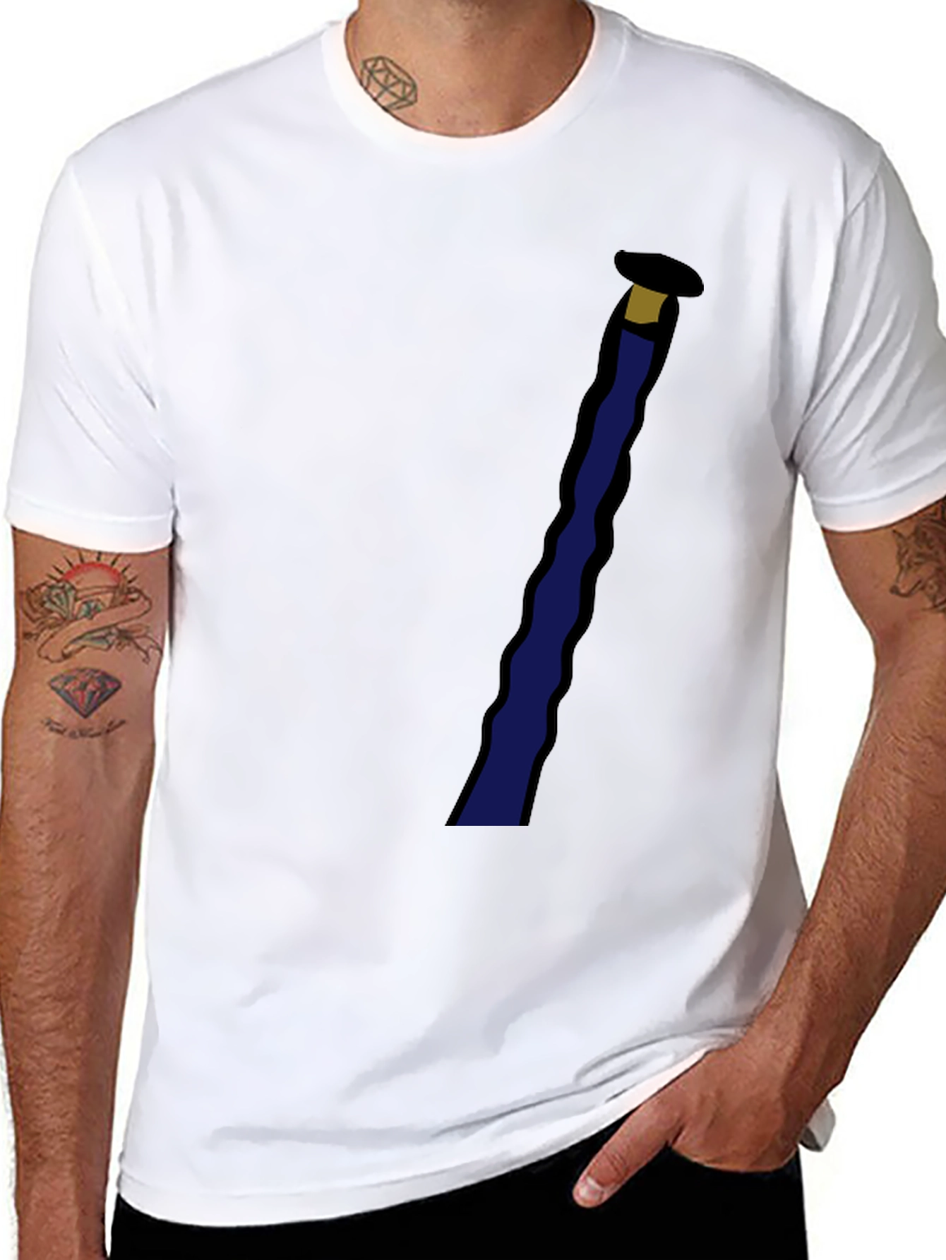 Novelty Black T-Shirt with Staff Graphic