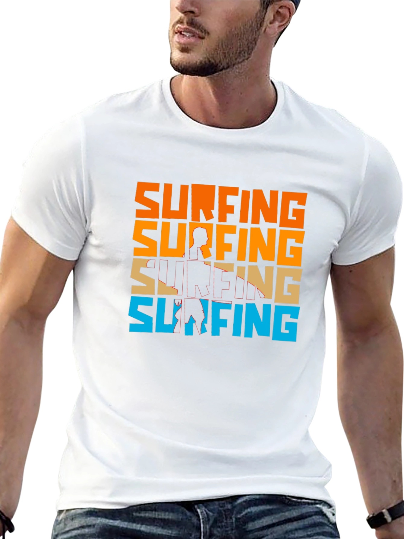Surfing Graphic Tee - Retro Style Black T-Shirt