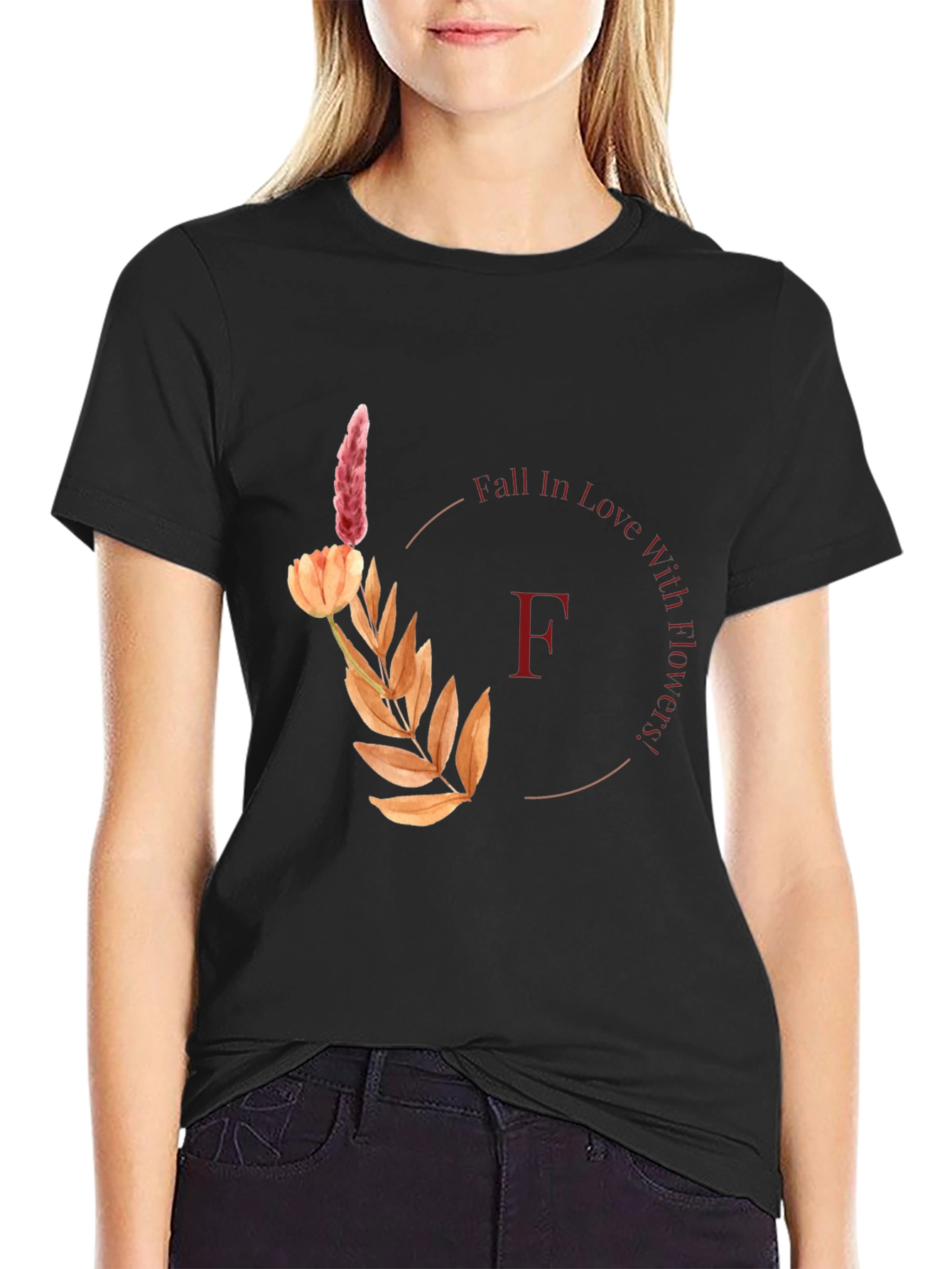 Fall In Love With Flowers Black T-Shirt