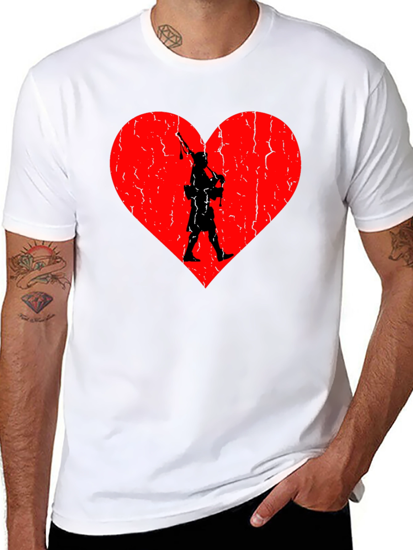 Scottish Pride Tee: Bagpiper Heart Design