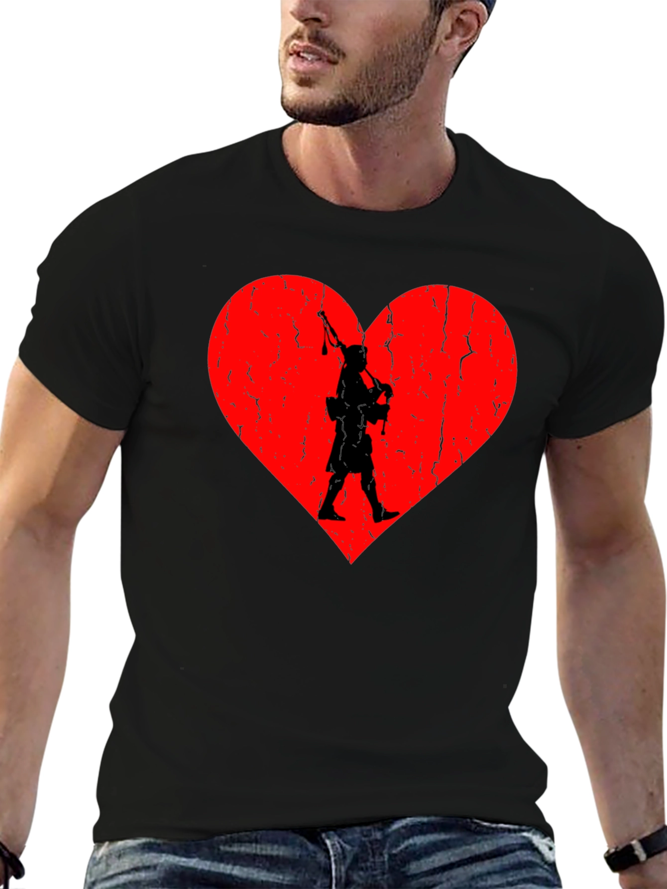 Scottish Pride Tee: Bagpiper Heart Design