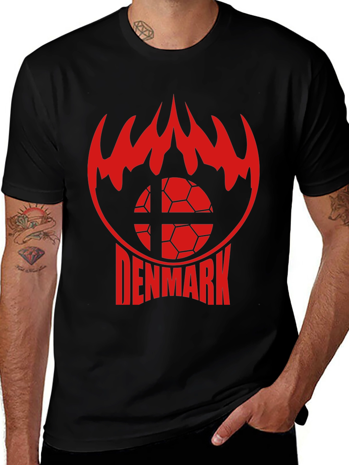 Denmark Soccer T-Shirt - Red Flames Graphic Tee