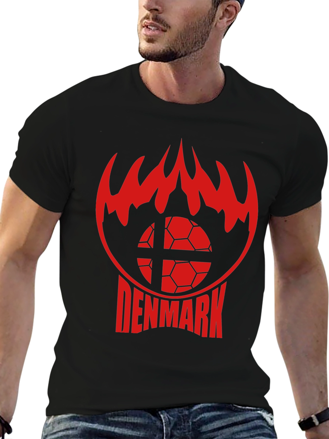 Denmark Soccer T-Shirt - Red Flames Graphic Tee