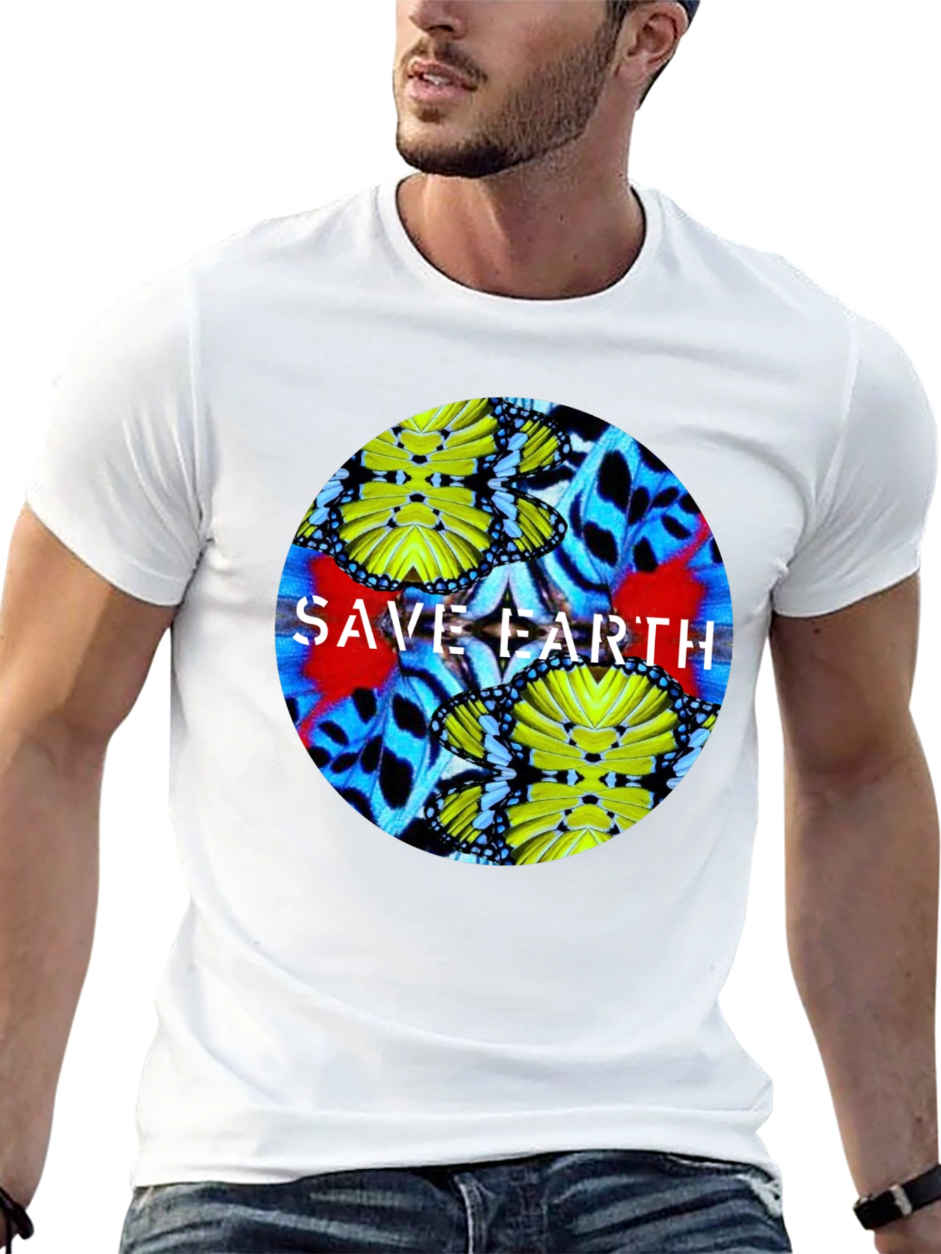 Save Earth Butterfly Graphic Black T-Shirt