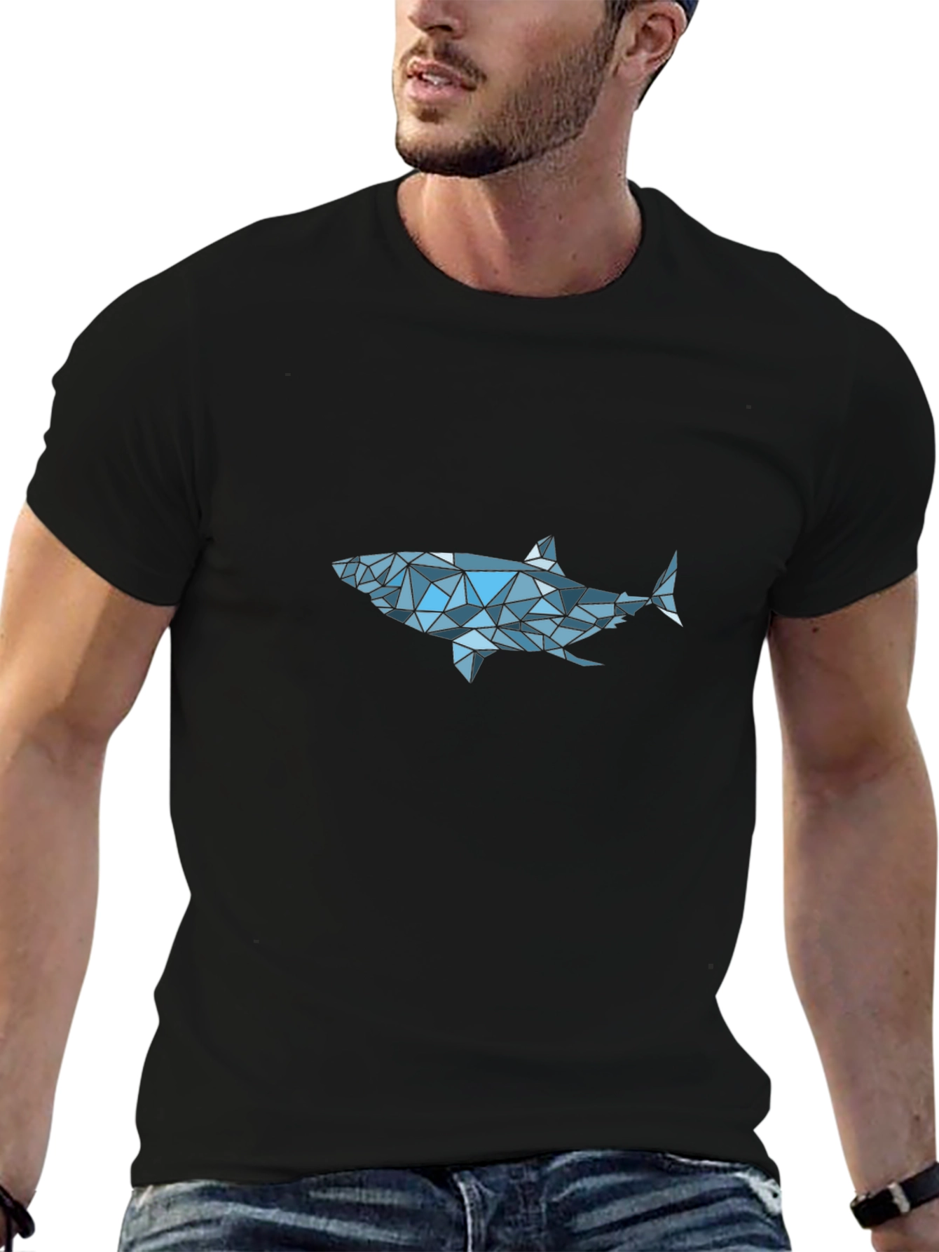 Geometric Shark Graphic Tee - Black
