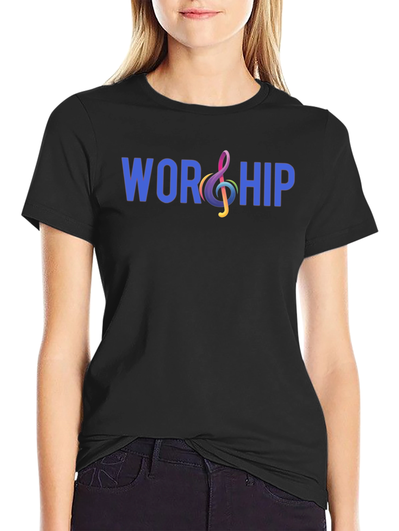 Worship Treble Clef Graphic T-Shirt - Black