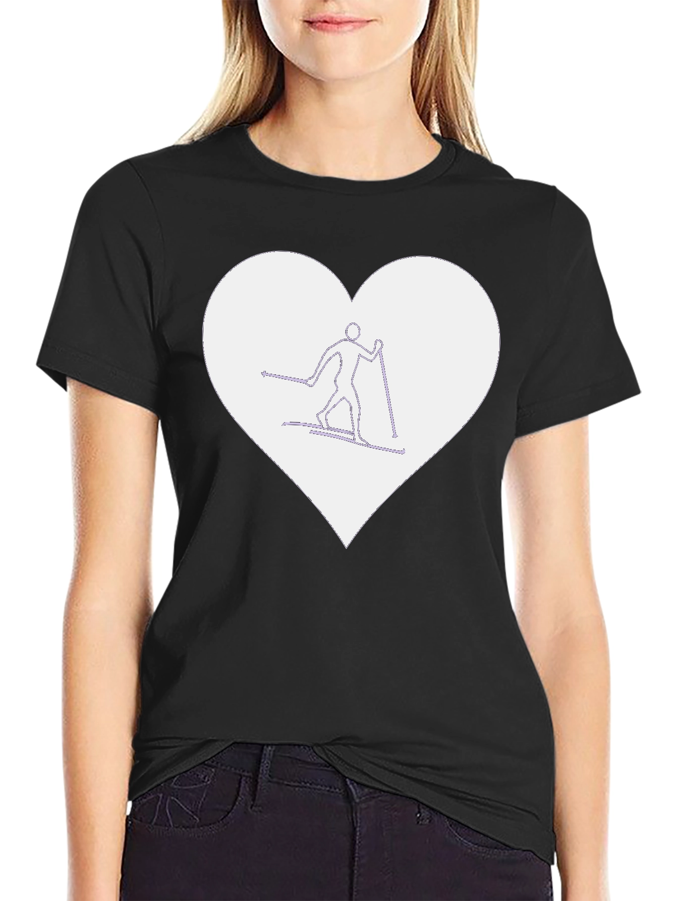 Heart Ski T-Shirt - Black Graphic Tee
