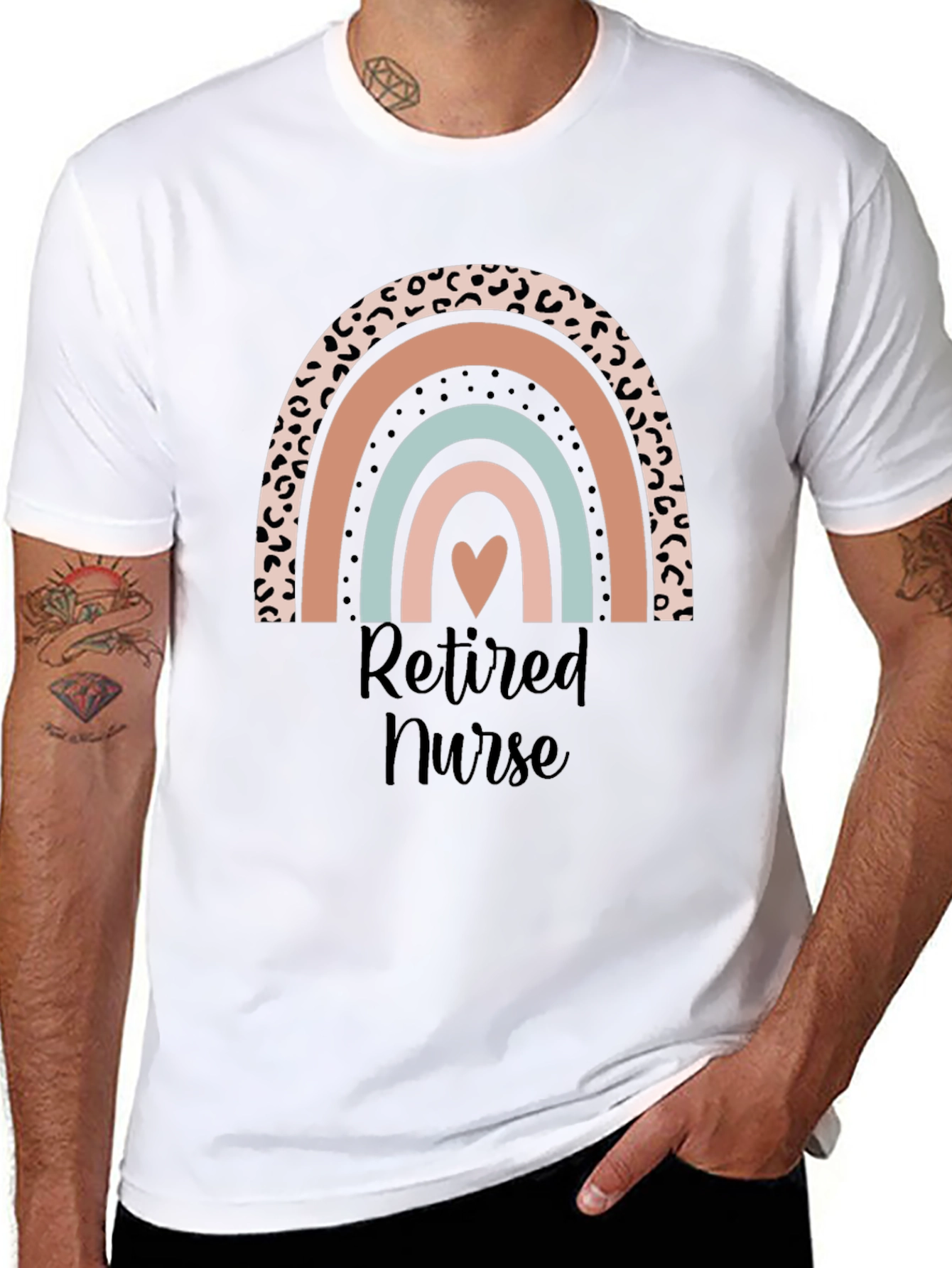 Retired Nurse Rainbow Heart Graphic T-Shirt