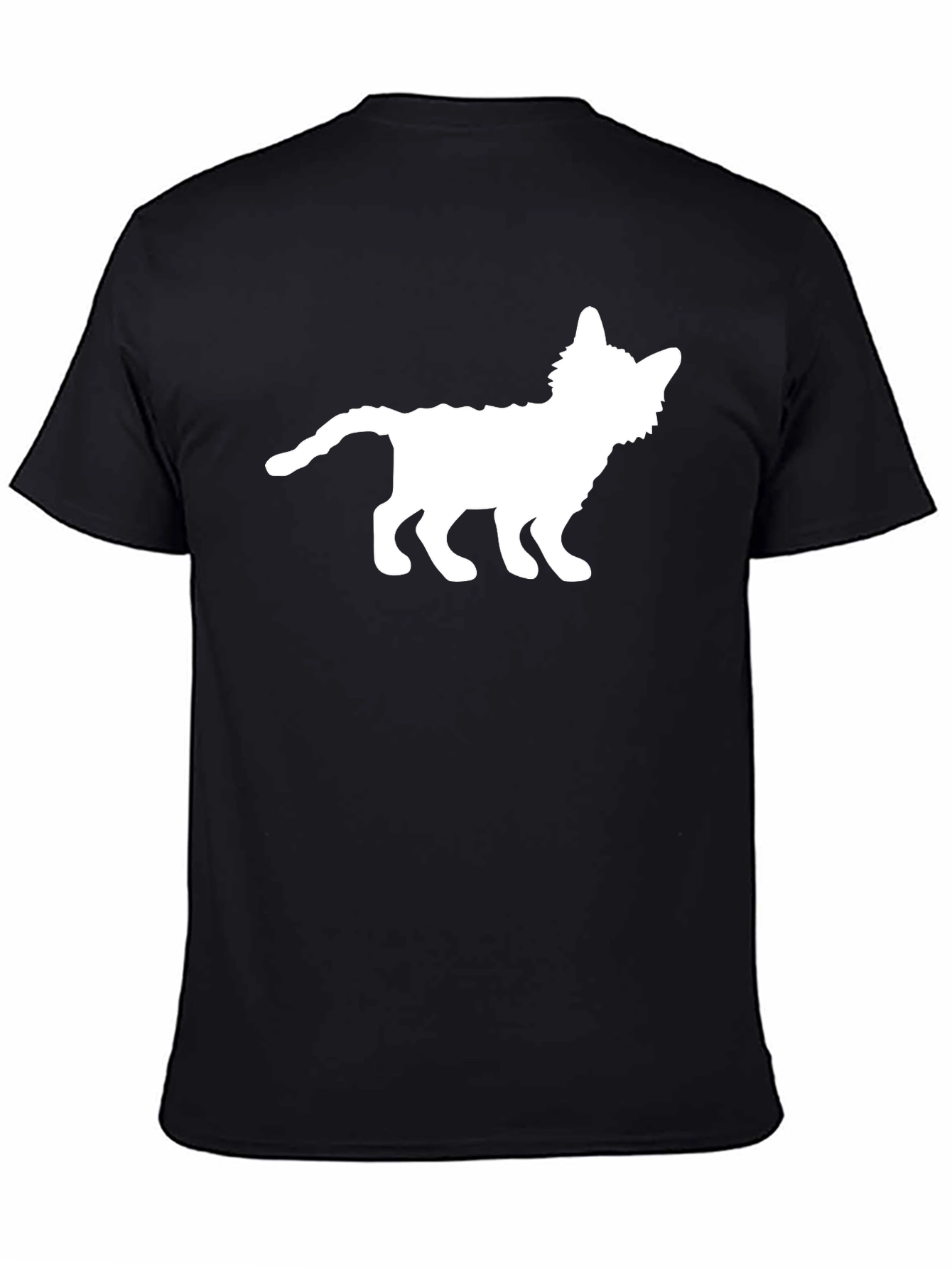 Cat Silhouette Graphic Tee - Black Cotton T-Shirt