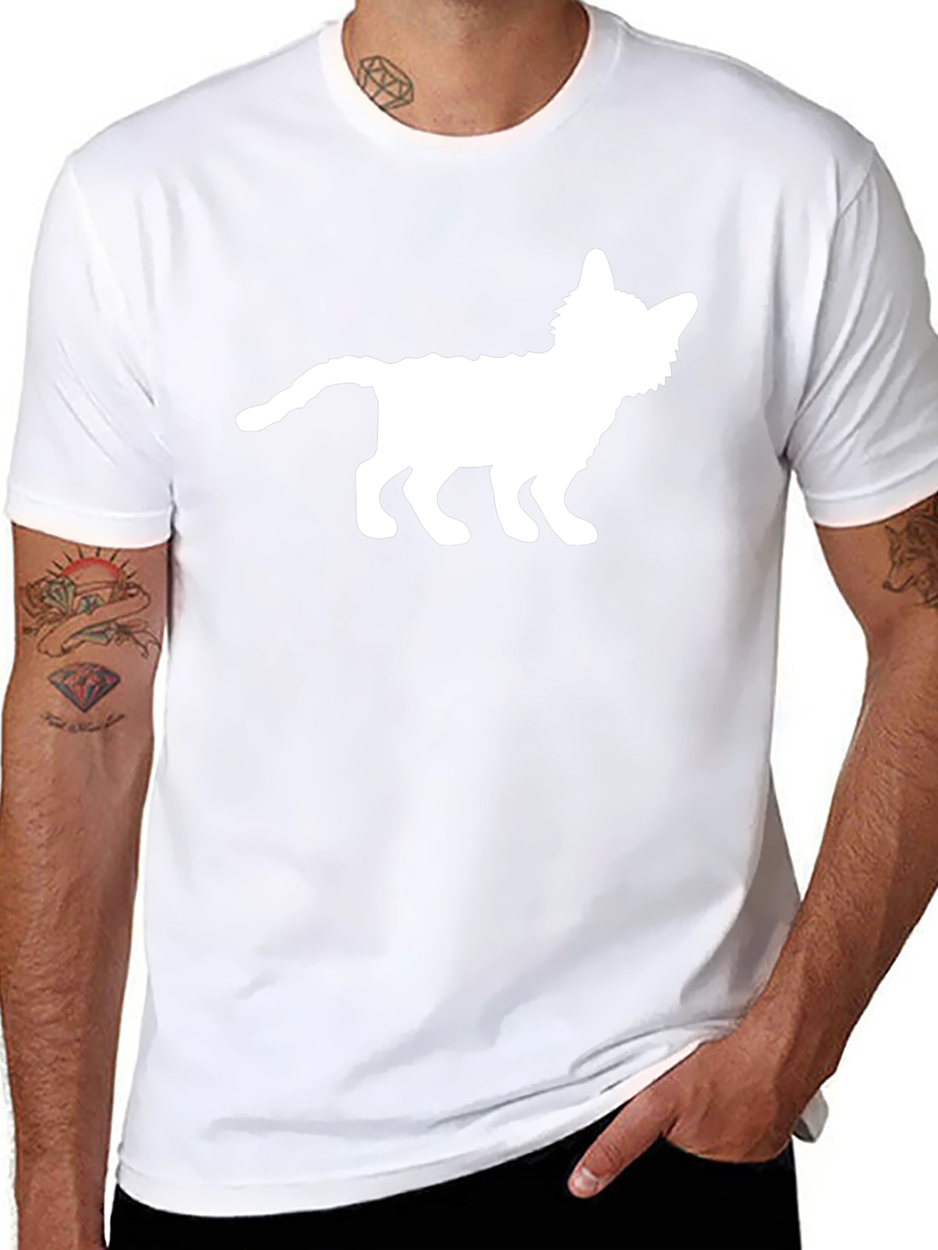 Cat Silhouette Graphic Tee - Black Cotton T-Shirt