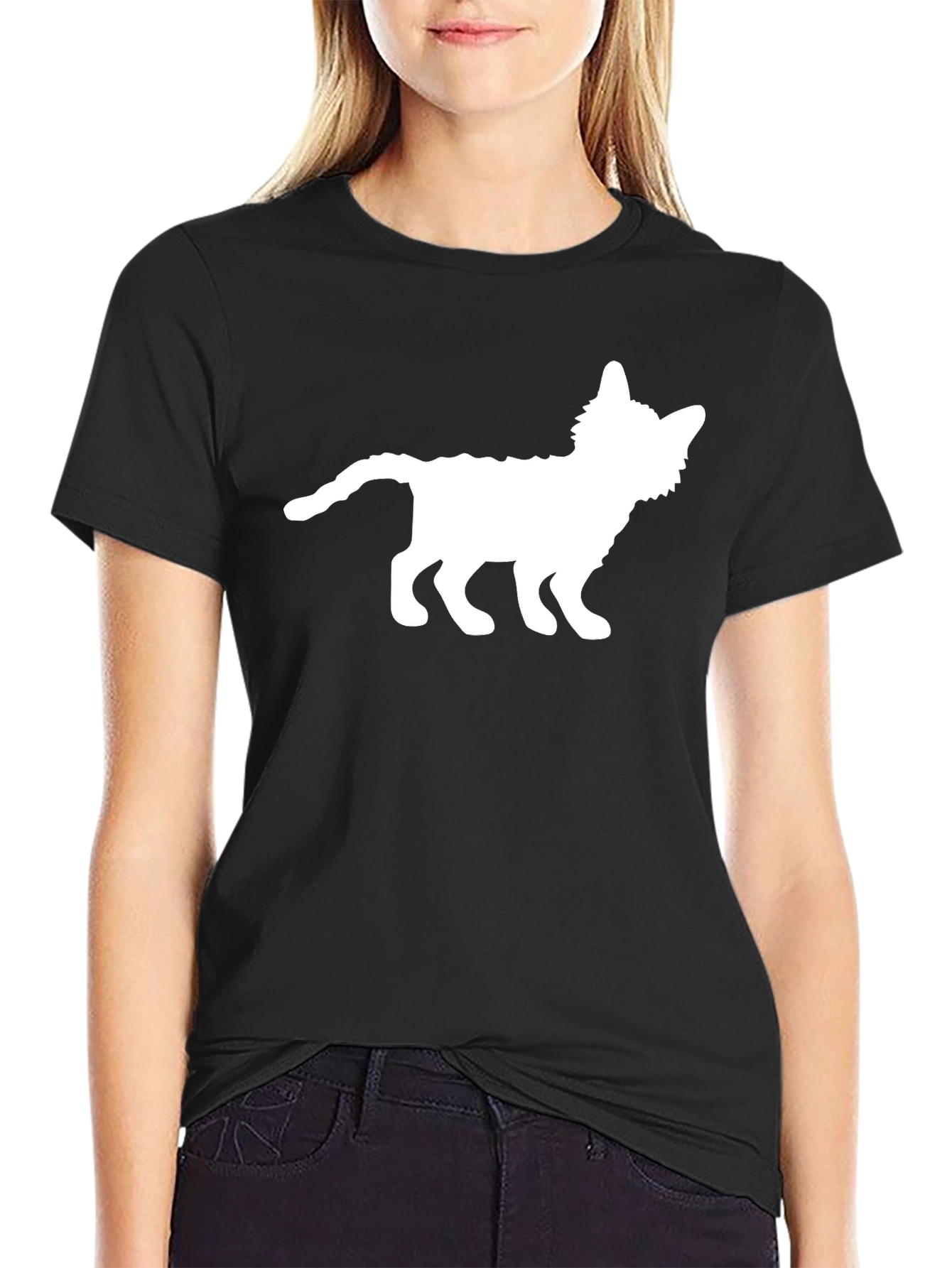 Cat Silhouette Graphic Tee - Black Cotton T-Shirt