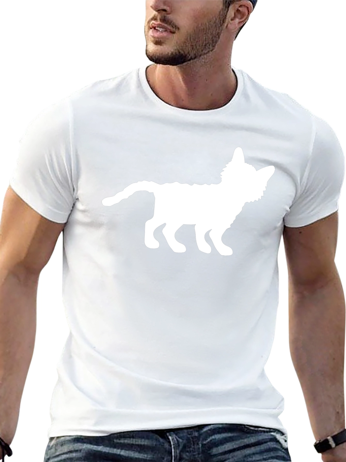 Cat Silhouette Graphic Tee - Black Cotton T-Shirt