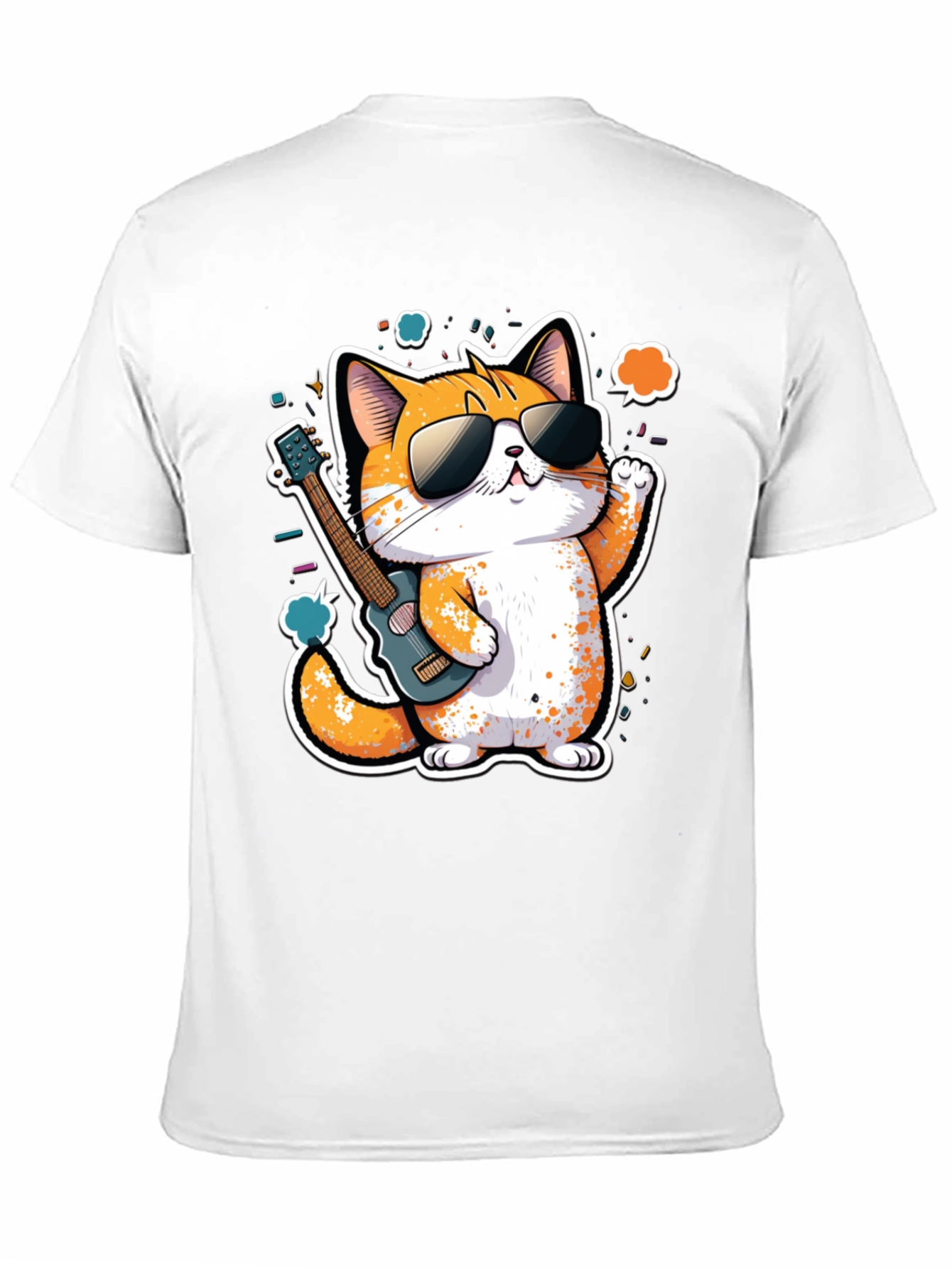 Cool Cat Guitarist Graphic Tee - Black Cotton T-Shirt