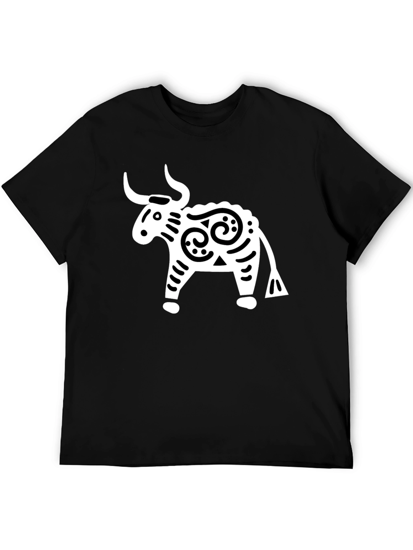 Stylized Bull Graphic Tee - Black